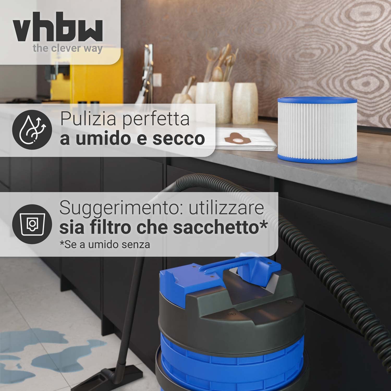vhbw Filtro Rotondo 107402338 per Nilfisk Aero Blu