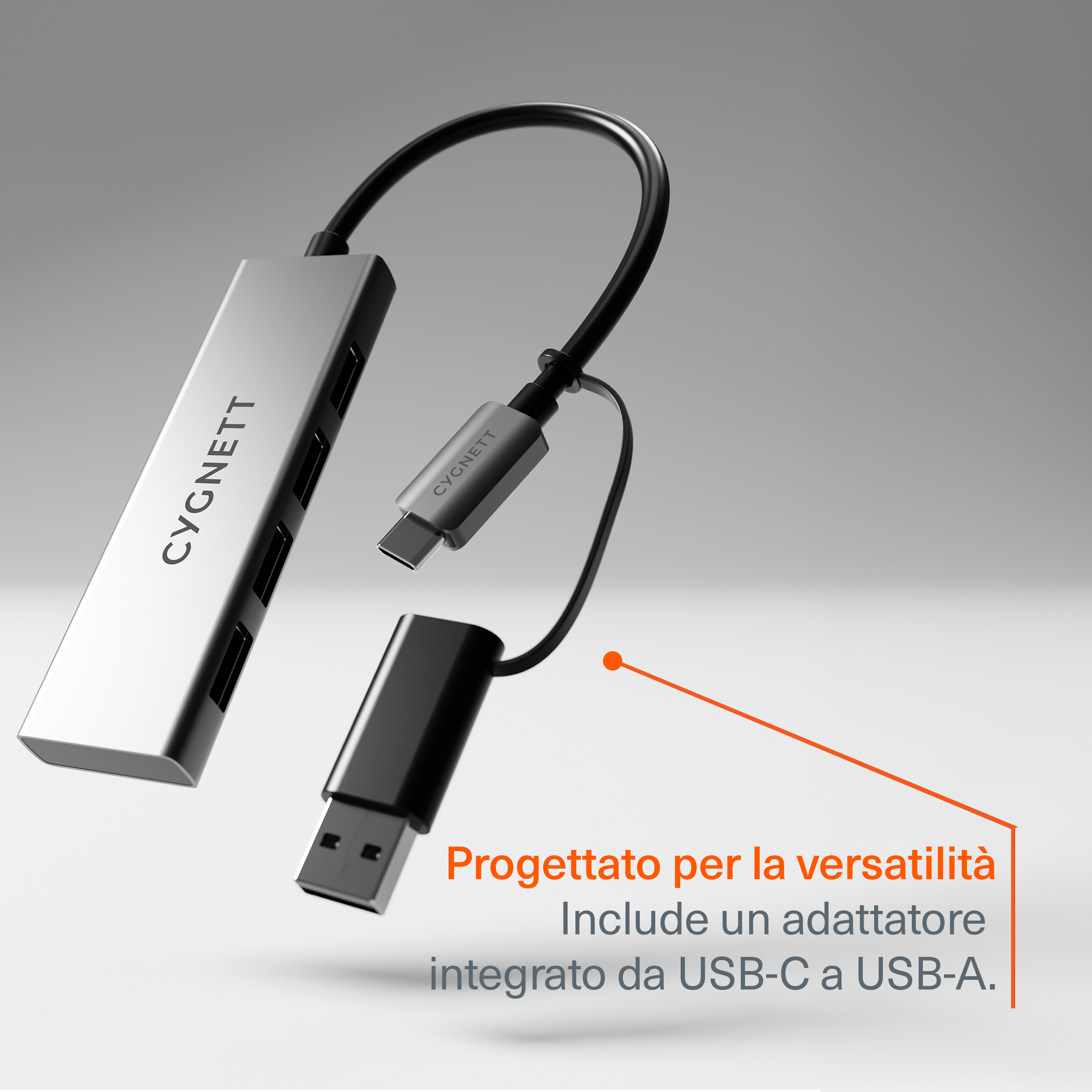 Cygnett Hub USB-C a USB-A 4 in 1 Alluminio 4 Porte