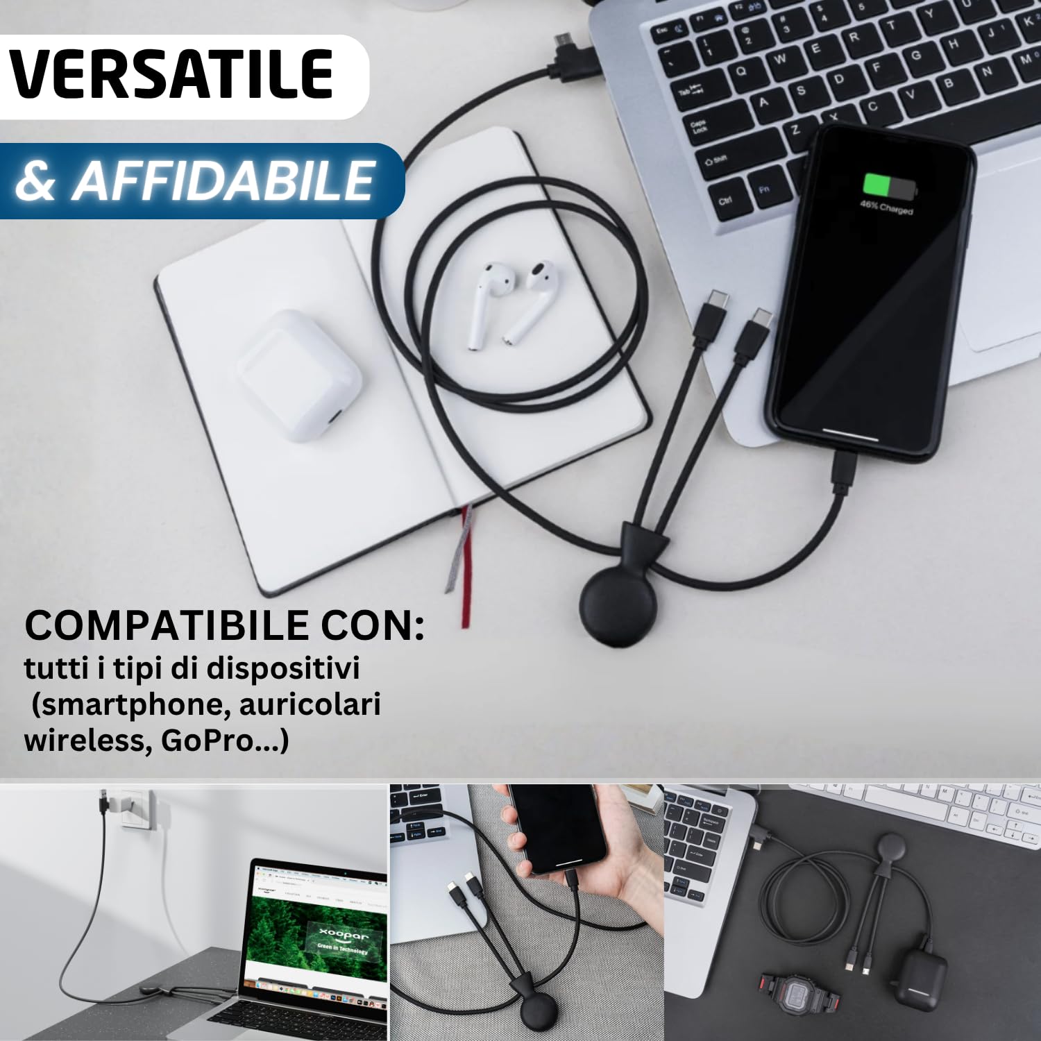 Xoopar Mr Bio Long Cavo USB 4 in 1 Blu 1 m Plastica Riciclata