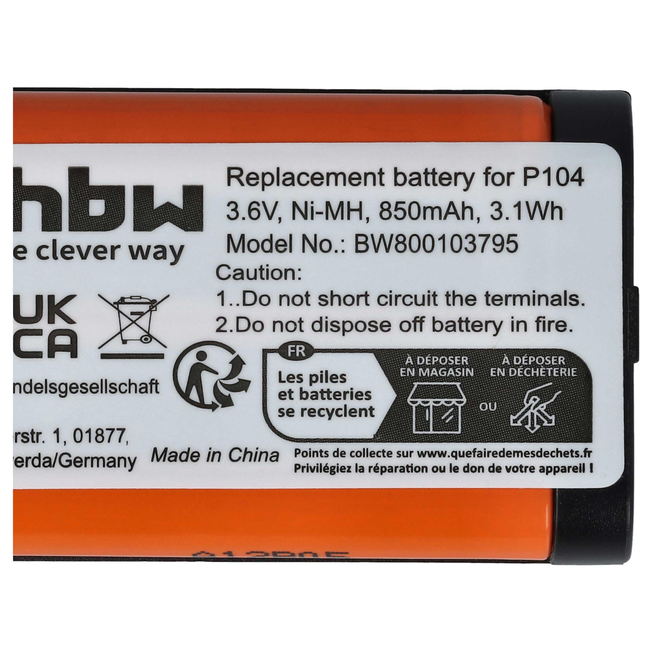 vhbw Batteria Panasonic KX-TW201 Telefono 850mAh NiMH