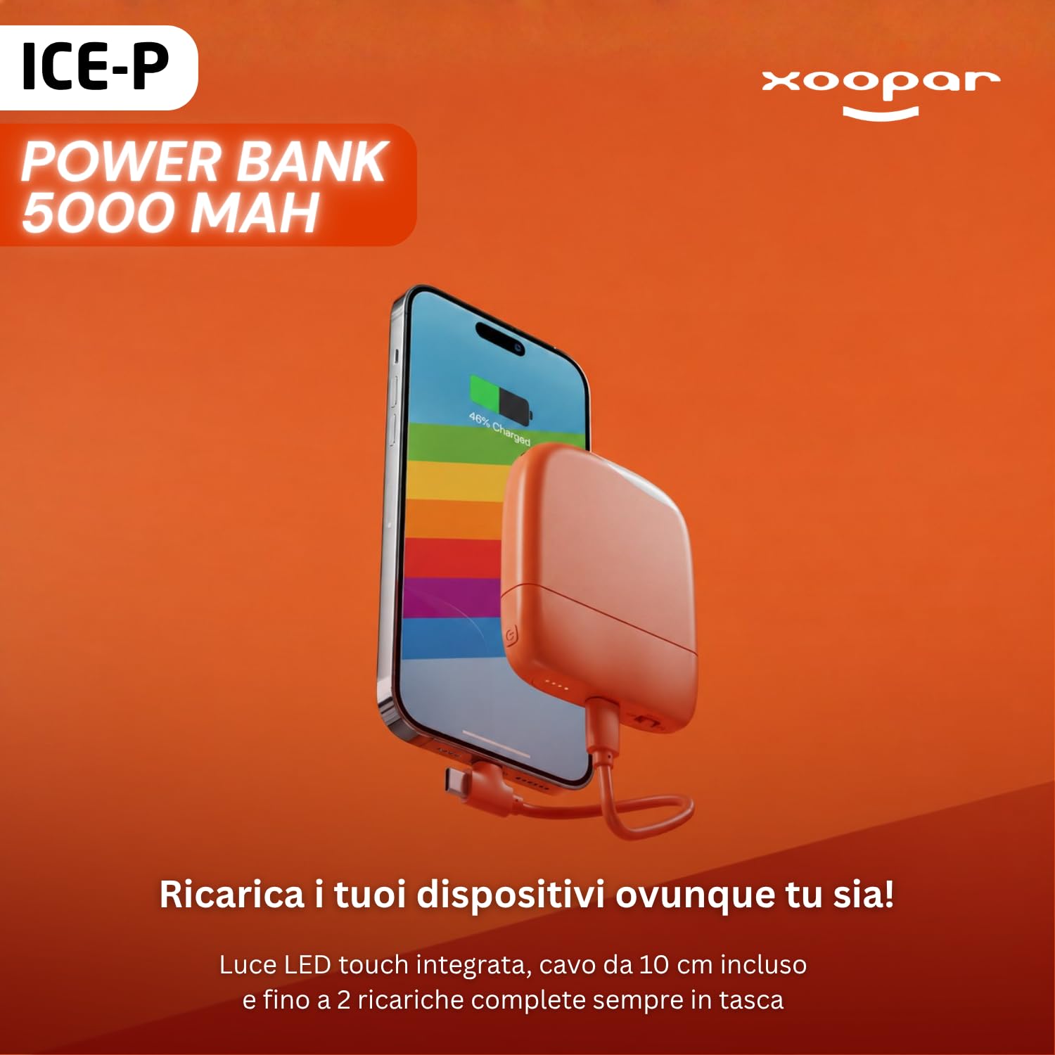 Xoopar Ice Power Bank 5000 mAh Arancione con Luce
