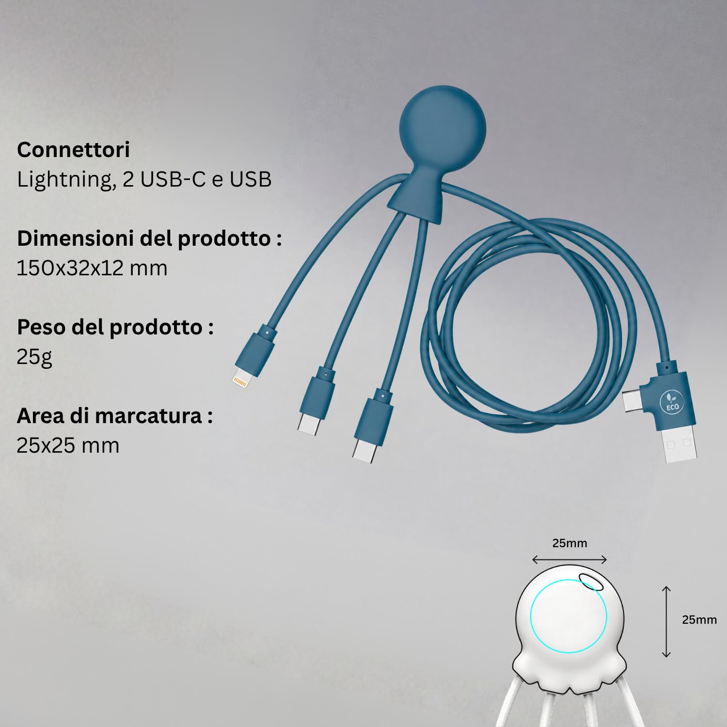 Xoopar Mr Bio Long Cavo USB 4 in 1 Blu 1 m Plastica Riciclata