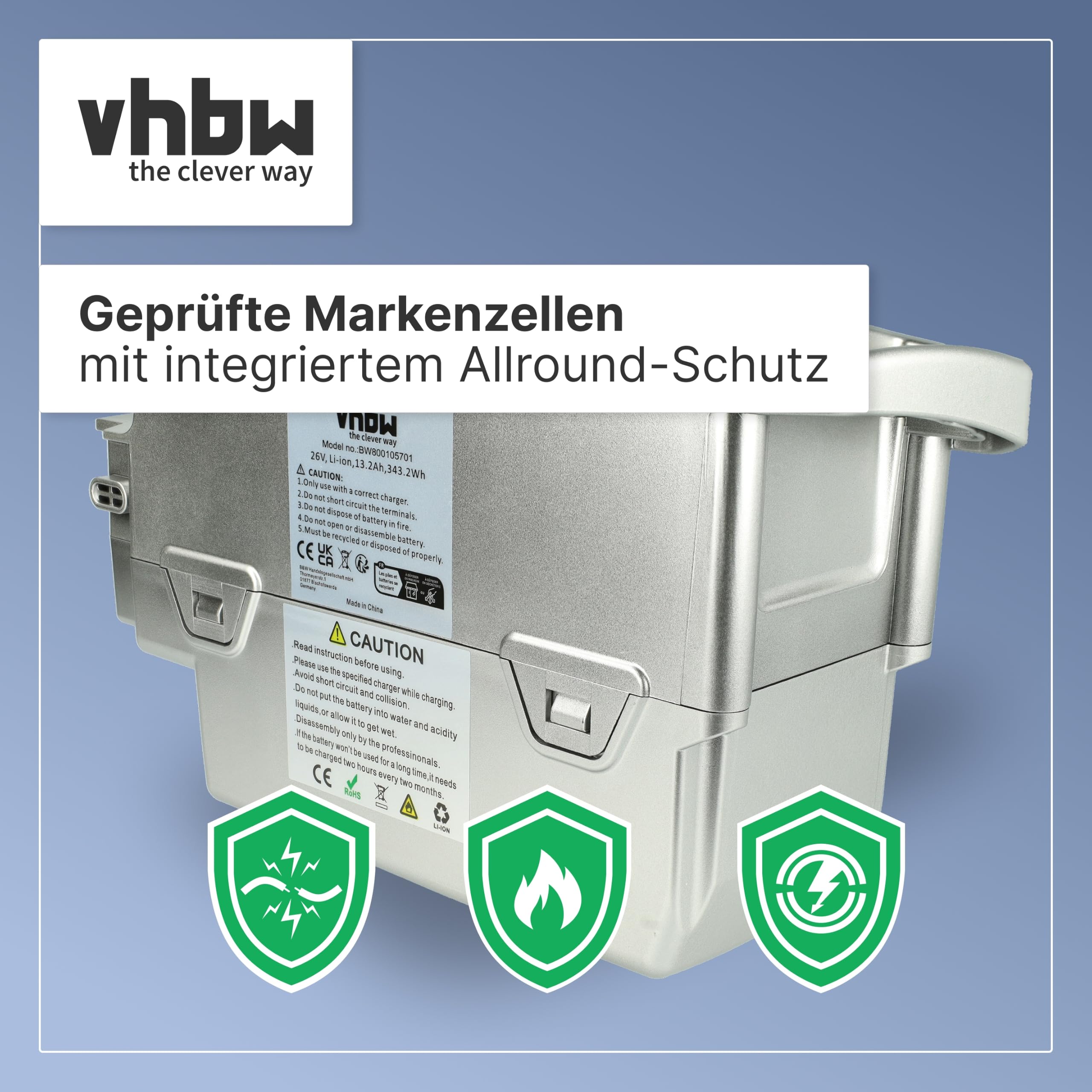 vhbw Batteria bici elettrica per Kettler 13,2Ah 25,2V grigia