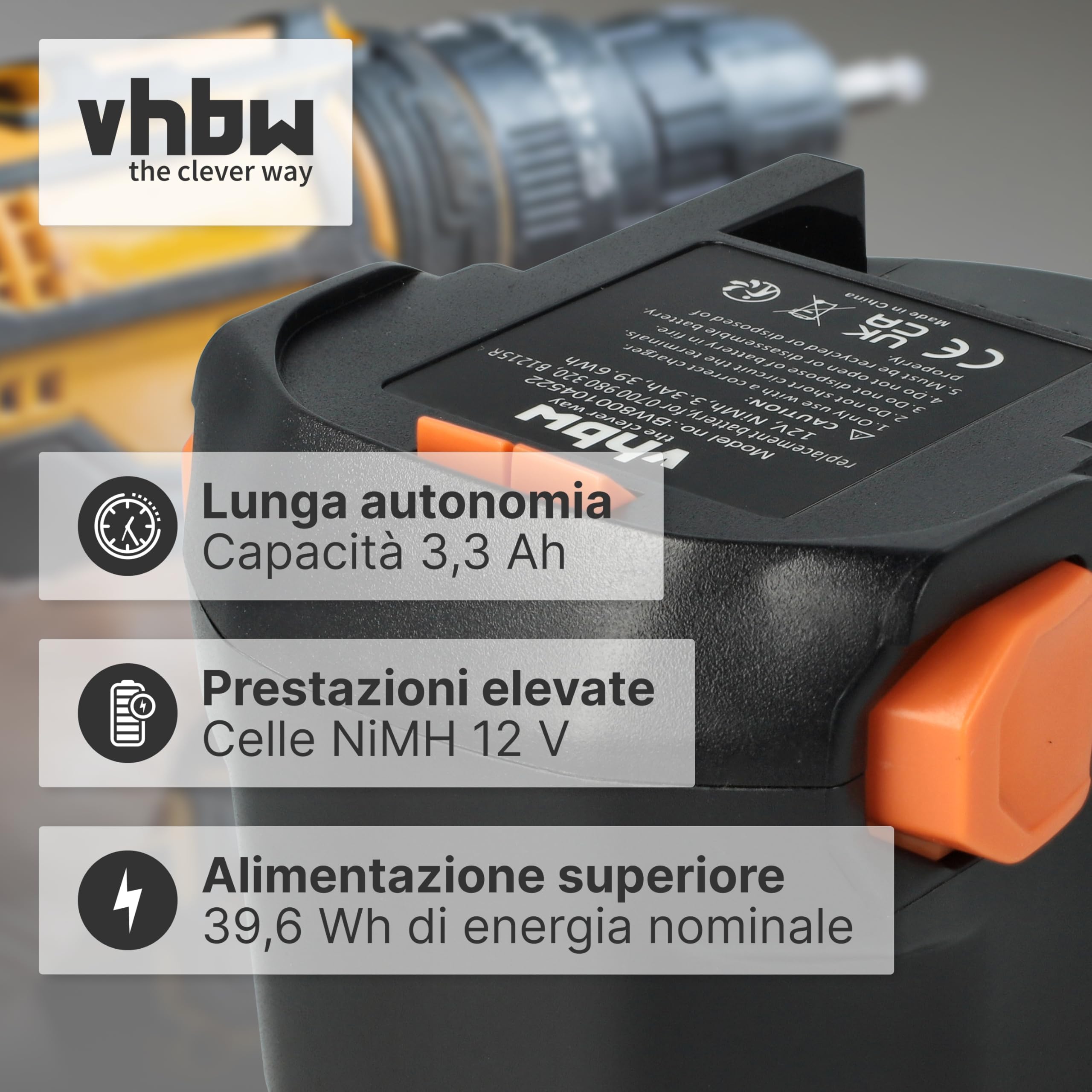 vhbw B1215R batteria utensili AEG BSB 12 STX NiMH 3300mAh 12V