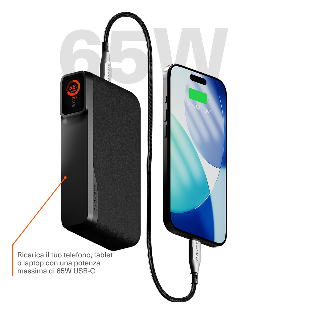 Cygnett Encore 20K power bank 20000mAh nero 65W display