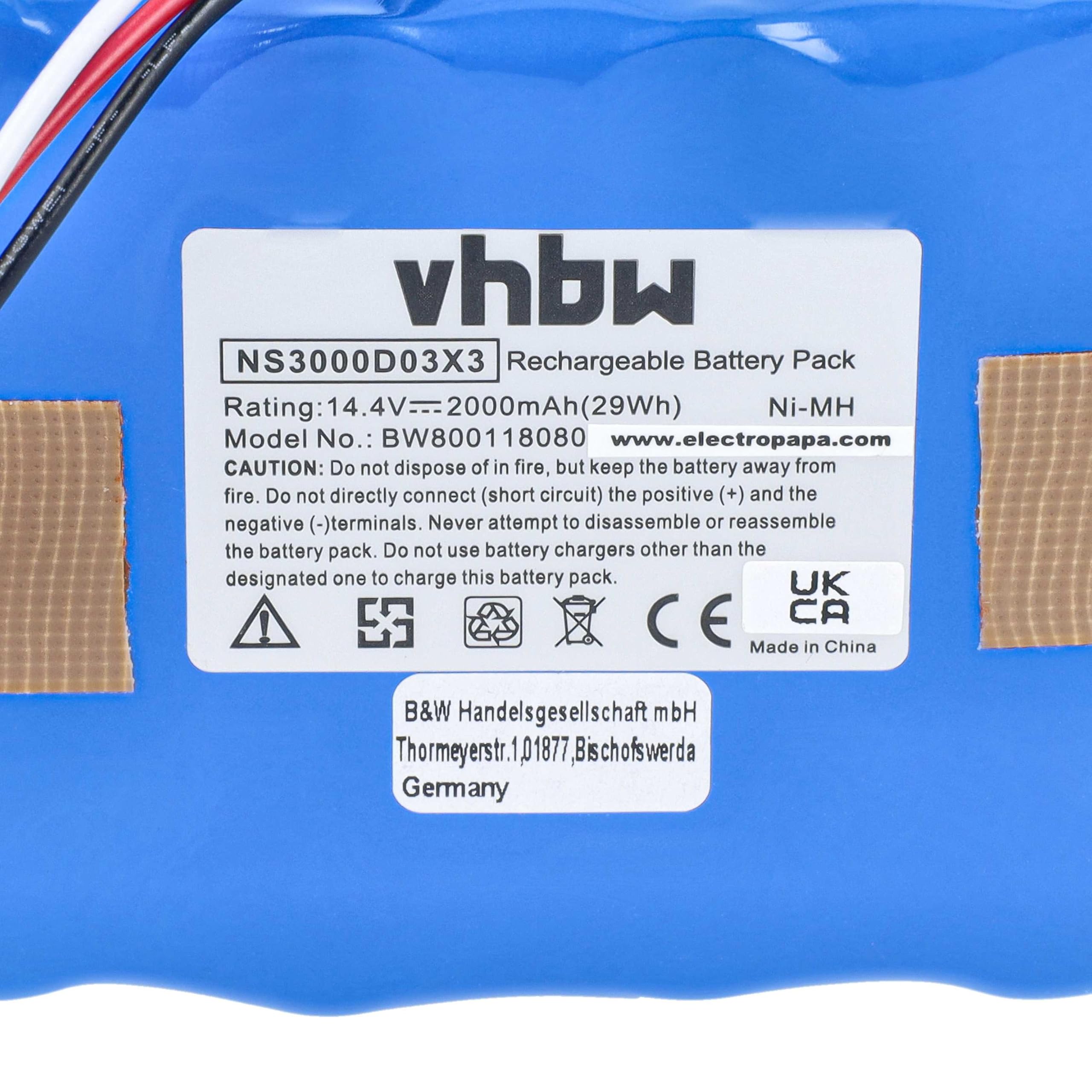 vhbw Batteria per H.Koenig SWR22 14,4V 2000mAh NiMH