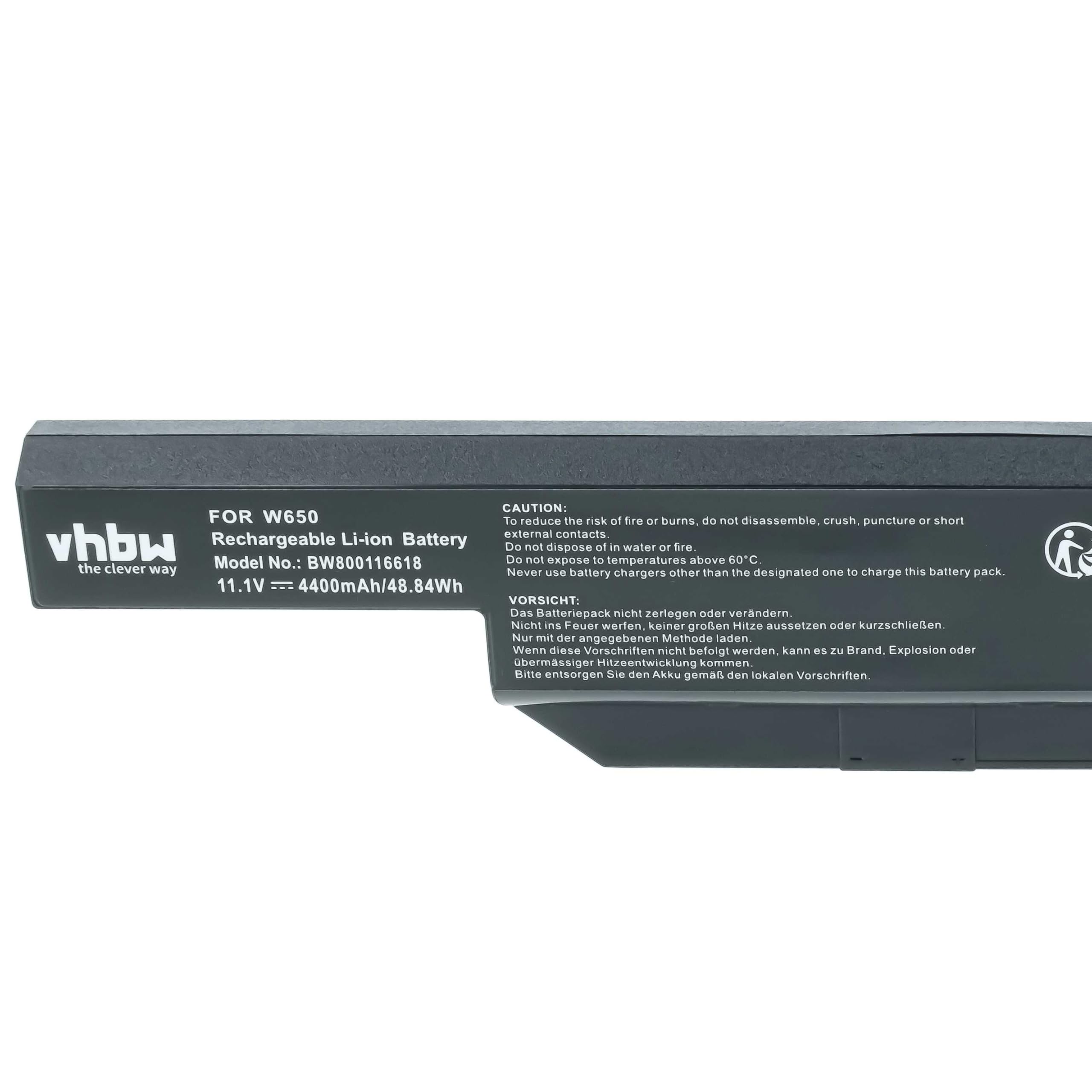 vhbw Batteria Li-Ion 4400mAh 11,1V per Clevo W650 W650BAT-6