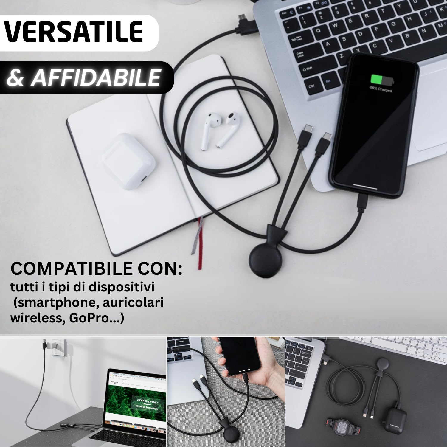 Xoopar Mr Bio Long cavo USB 4 in 1 nero 1m riciclato