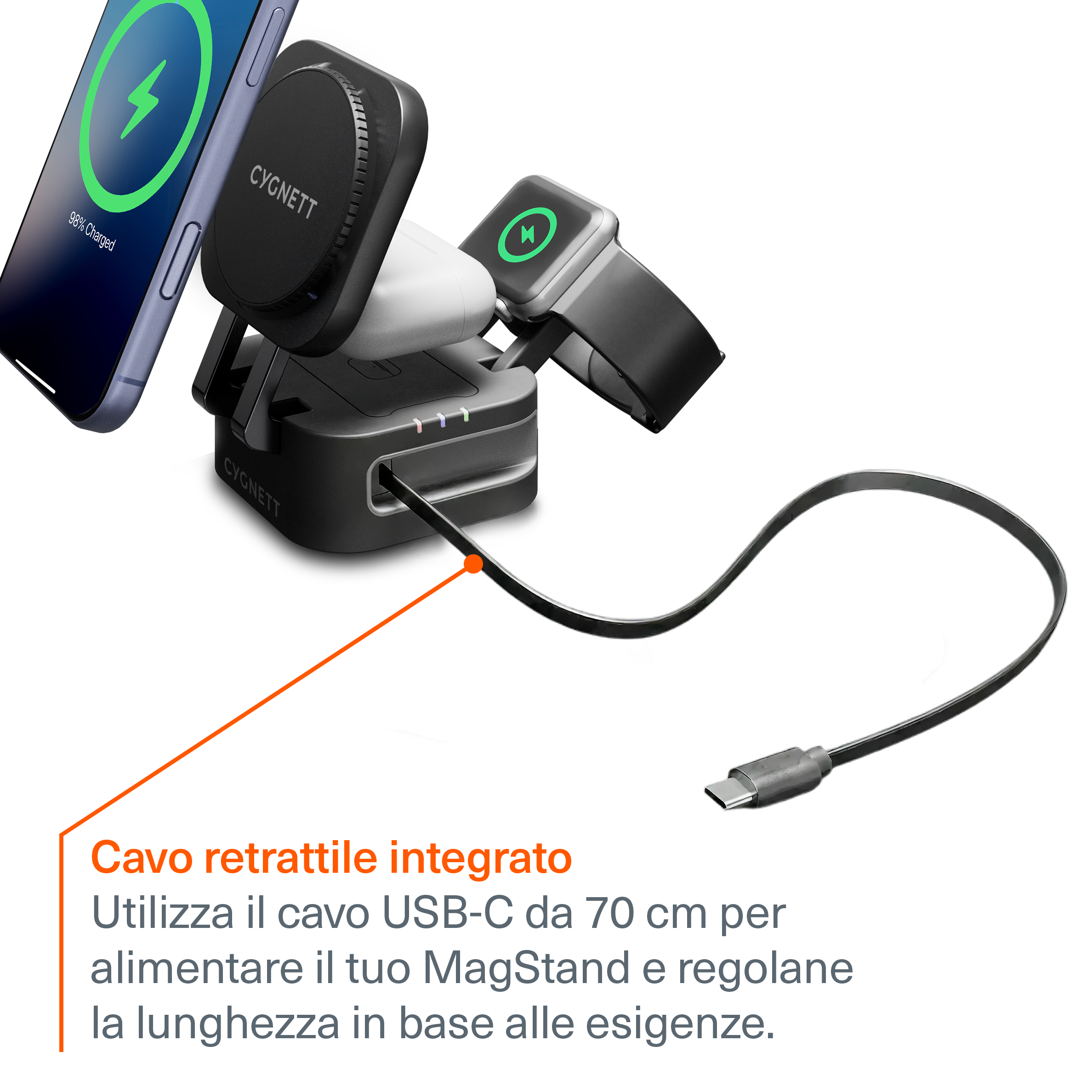 Cygnett MagStand Caricatore Wireless 3-in-1 Nero 15W