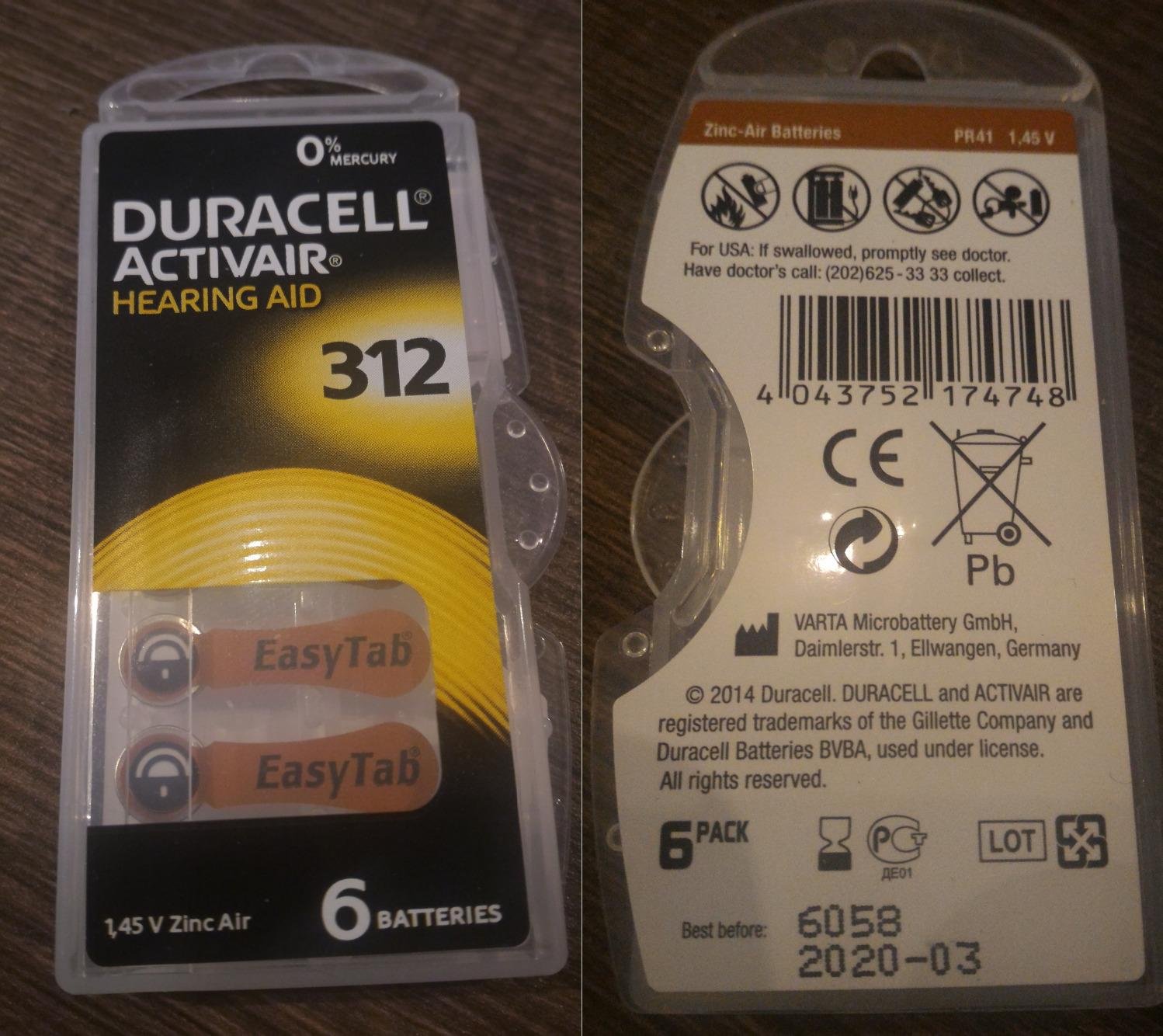 Duracell Easytab 312 Batterie Apparecchi Acustici 60 Pezzi Zinco-Aria