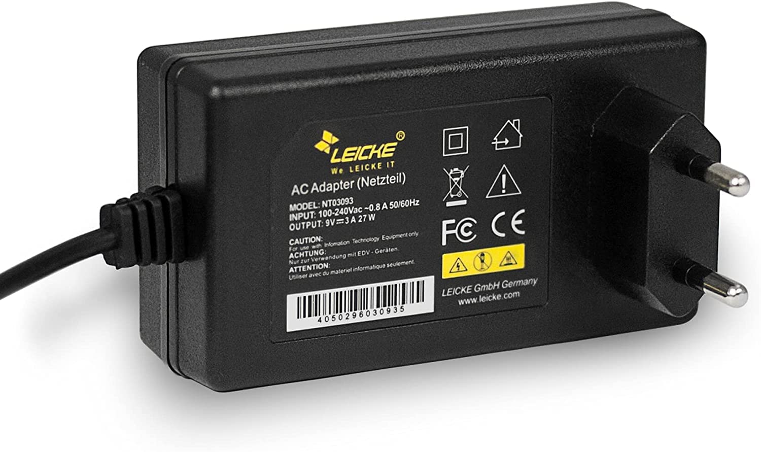 Leicke Alimentatore Universale 9V 3A 27W Spina EU