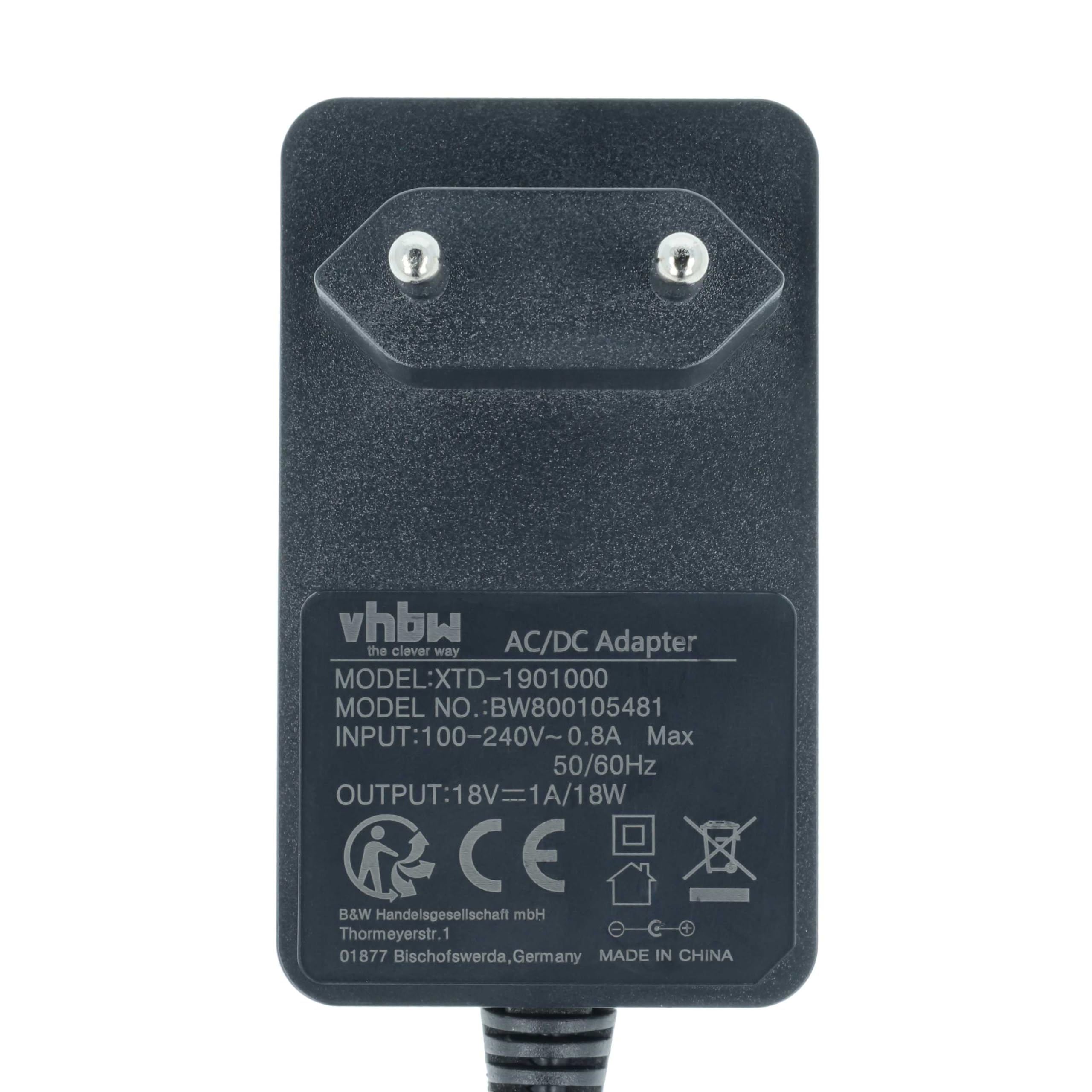 vhbw Alimentatore 18V 1A per Logitech UE Smart Squeezebox nero