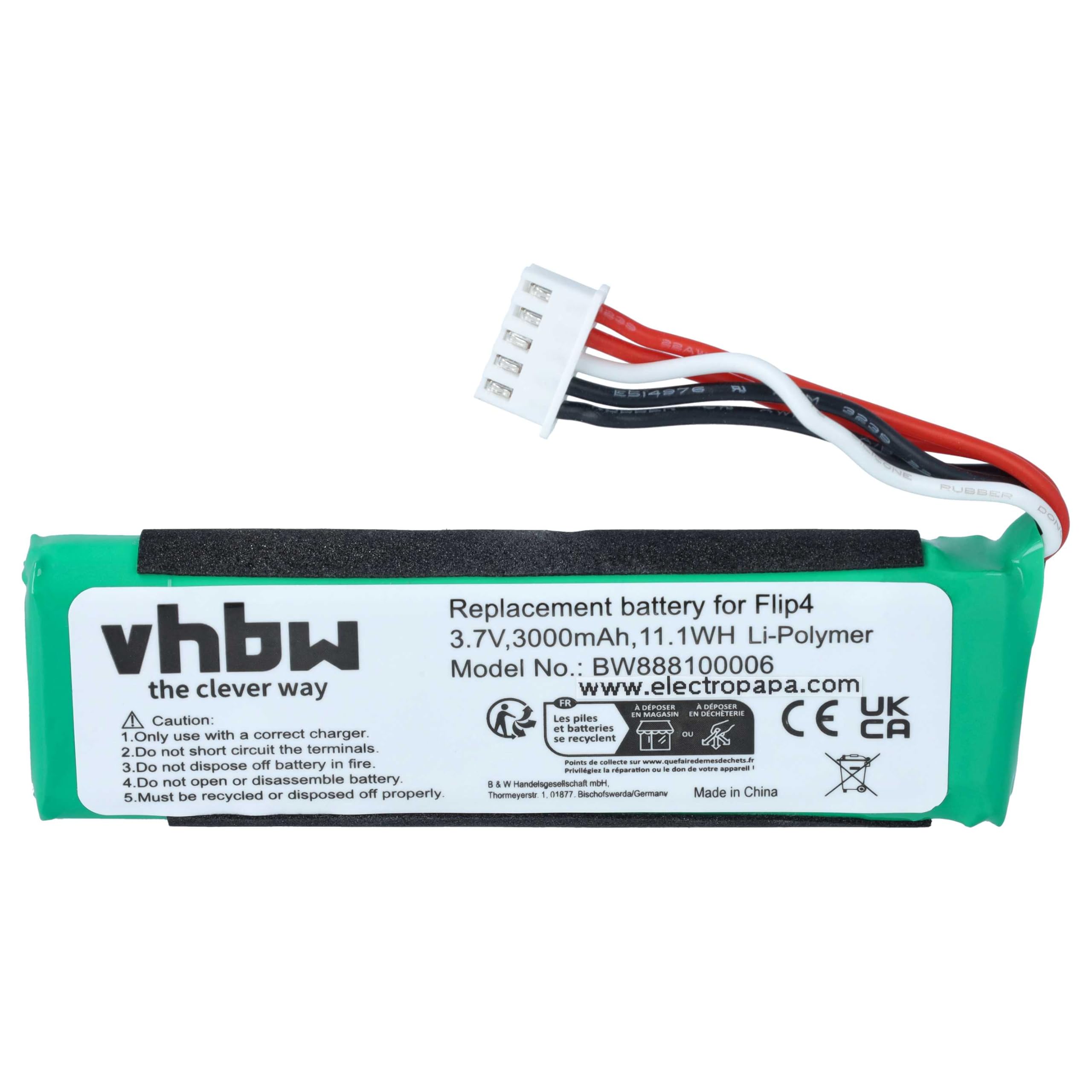 vhbw Batteria 3000mAh per JBL Flip 4 cassa Bluetooth Li-Poly