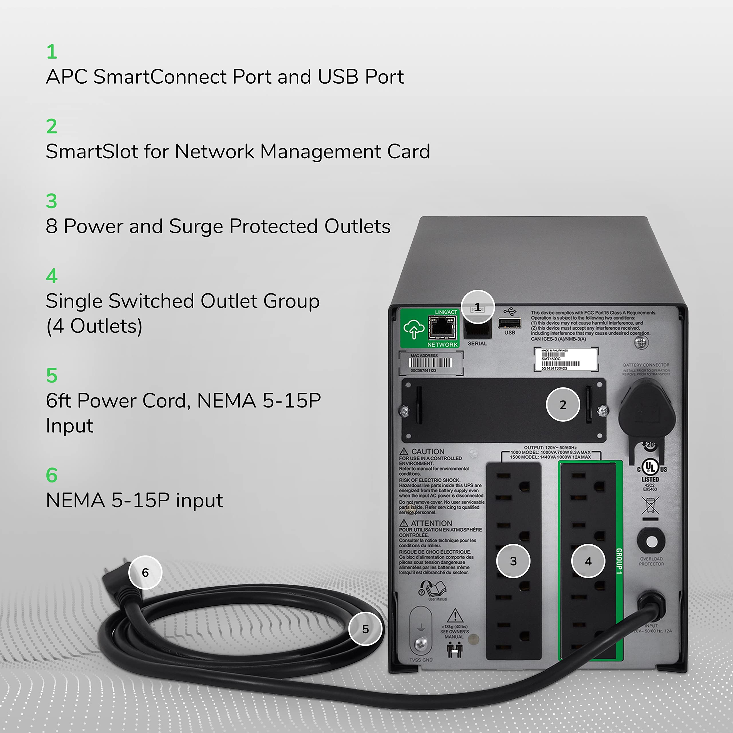 APC Smart-UPS SMT1500C UPS 1440VA Nero 8 Prese