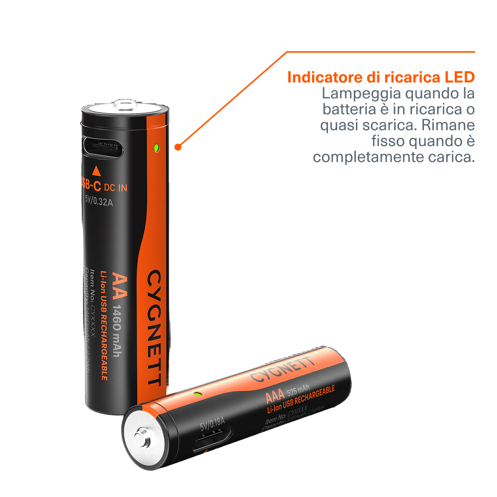 Cygnett batterie AA ricaricabili USB-C 4 pezzi 1,5V