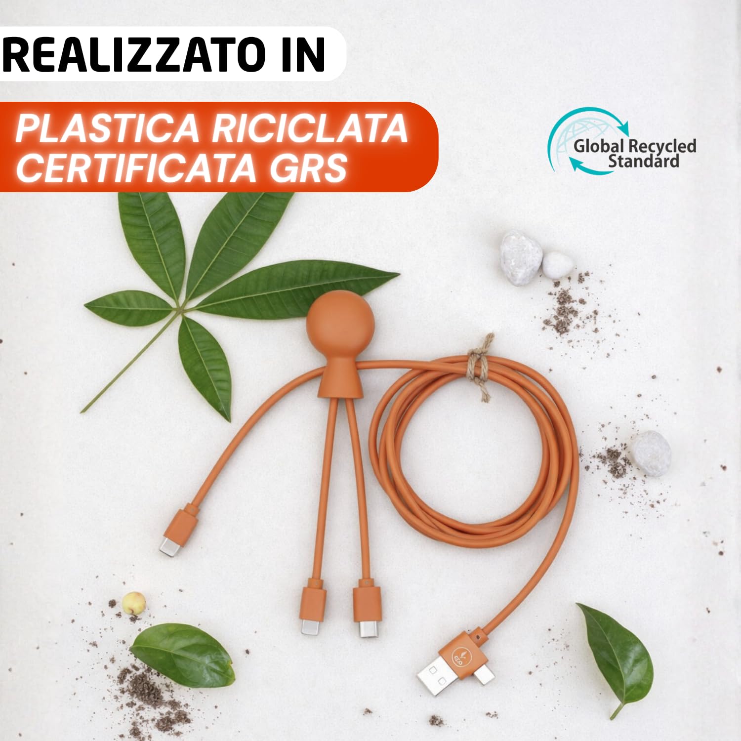 Xoopar Mr Bio Long cavo USB 4 in 1 1m arancione riciclato