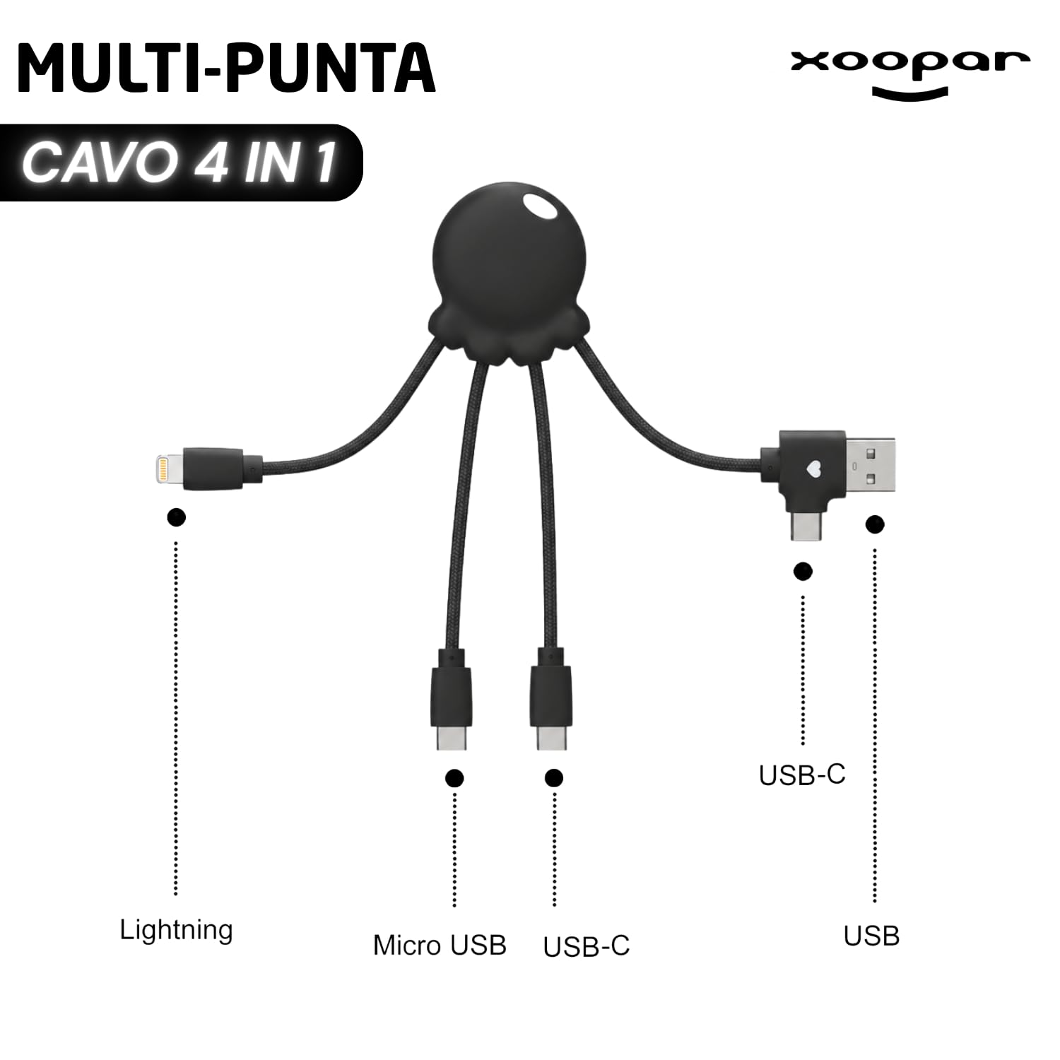 Xoopar Octopus Cavo Multi USB 4in1 plastica oceano nero