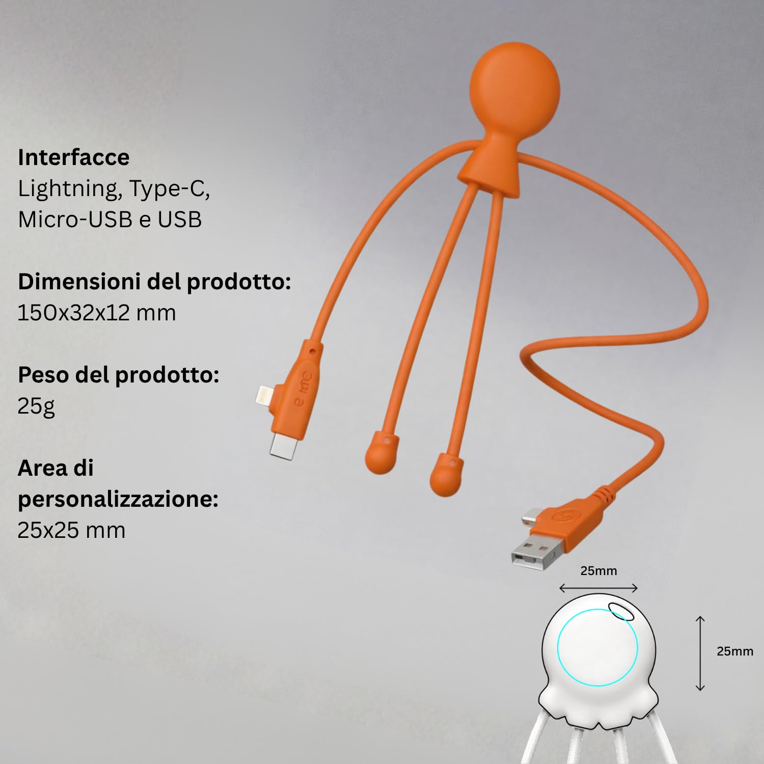 Xoopar Mr Bio Long cavo USB 4 in 1 1m arancione riciclato