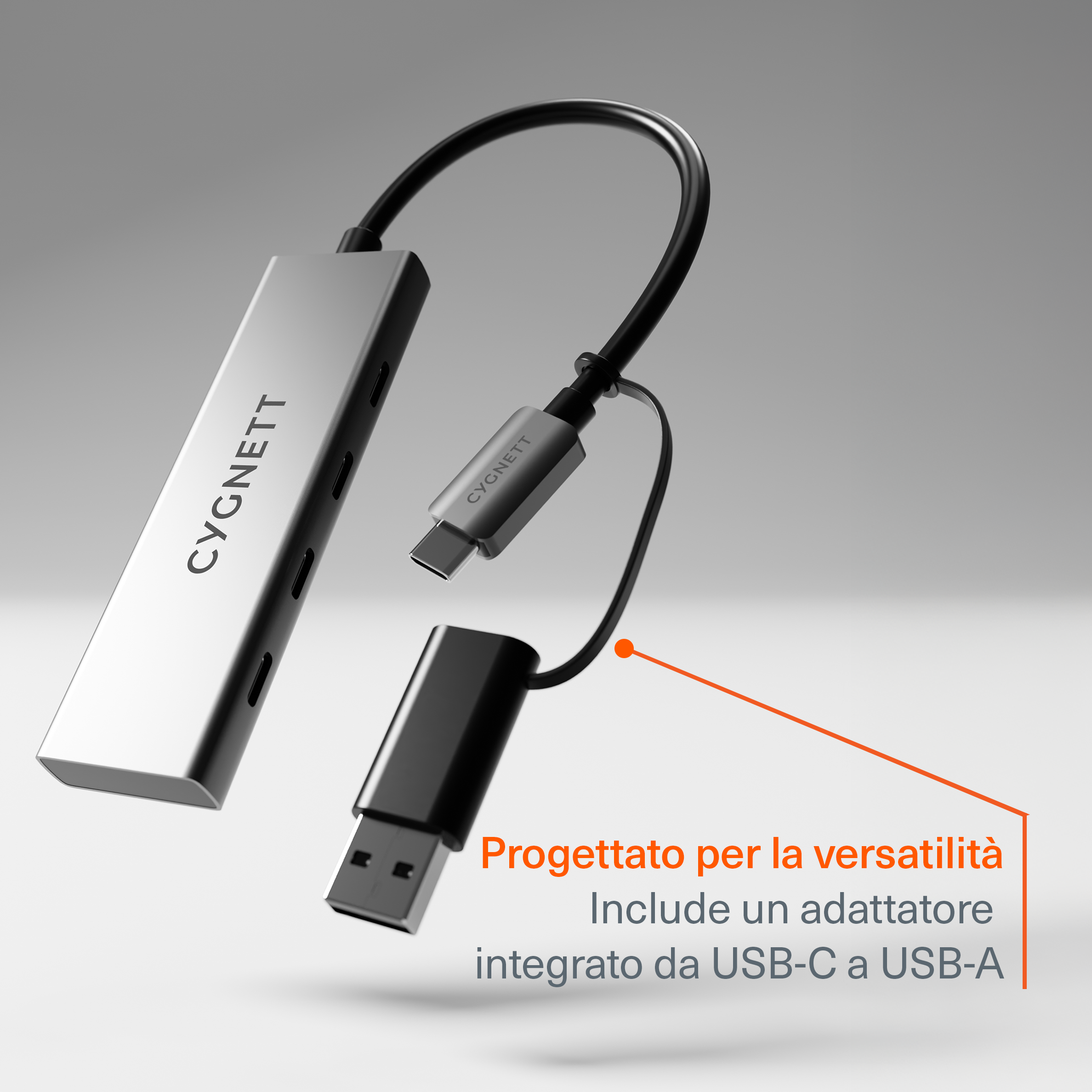 Cygnett Hub USB-C 4-in-1 Hub 4 Porte USB-C Alluminio
