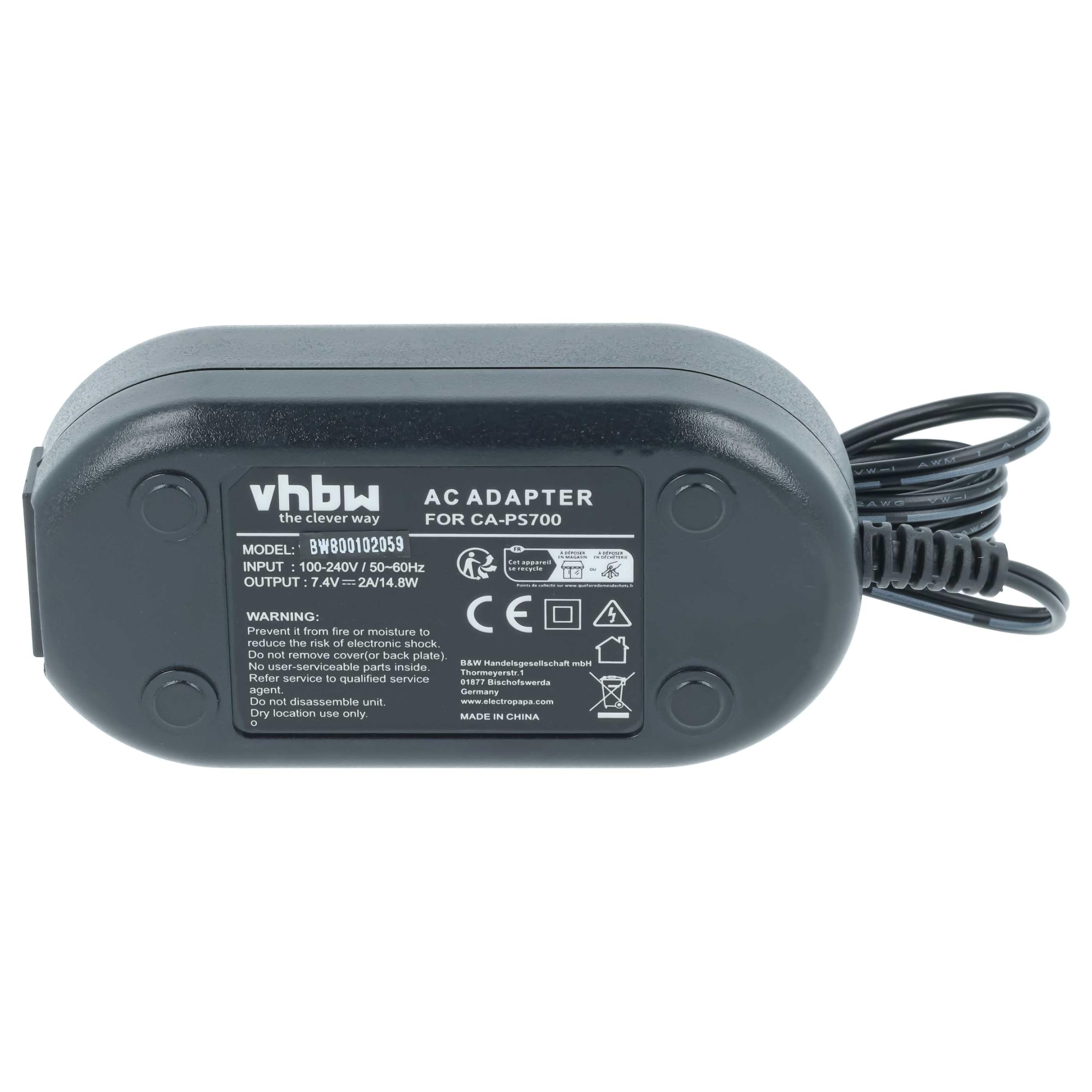 vhbw DR-E5 alimentatore fotocamera Canon EOS 500D 450D da rete 2m