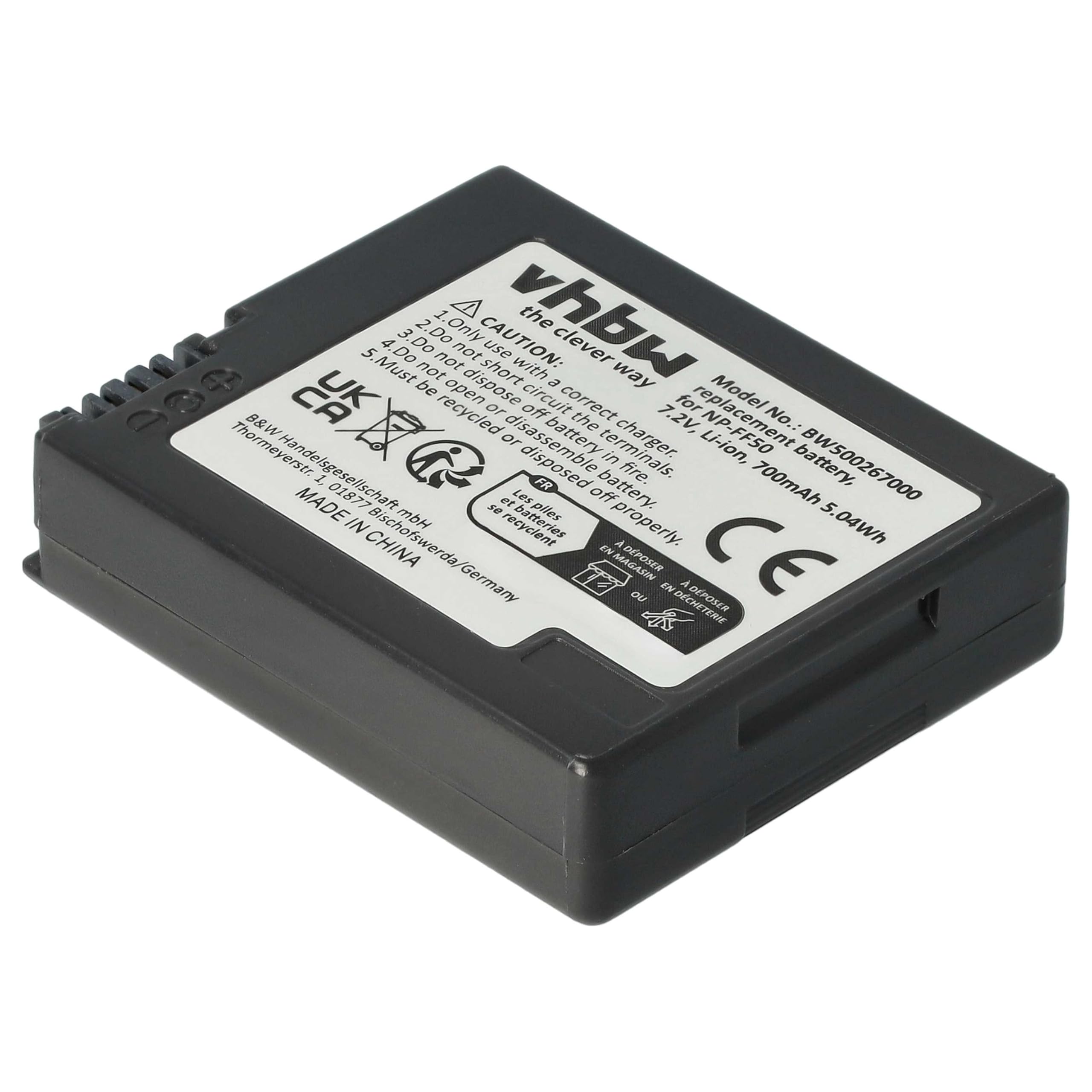 vhbw Batteria NP-FF50 Videocamera Sony 700mAh 7,2V Li-Ion