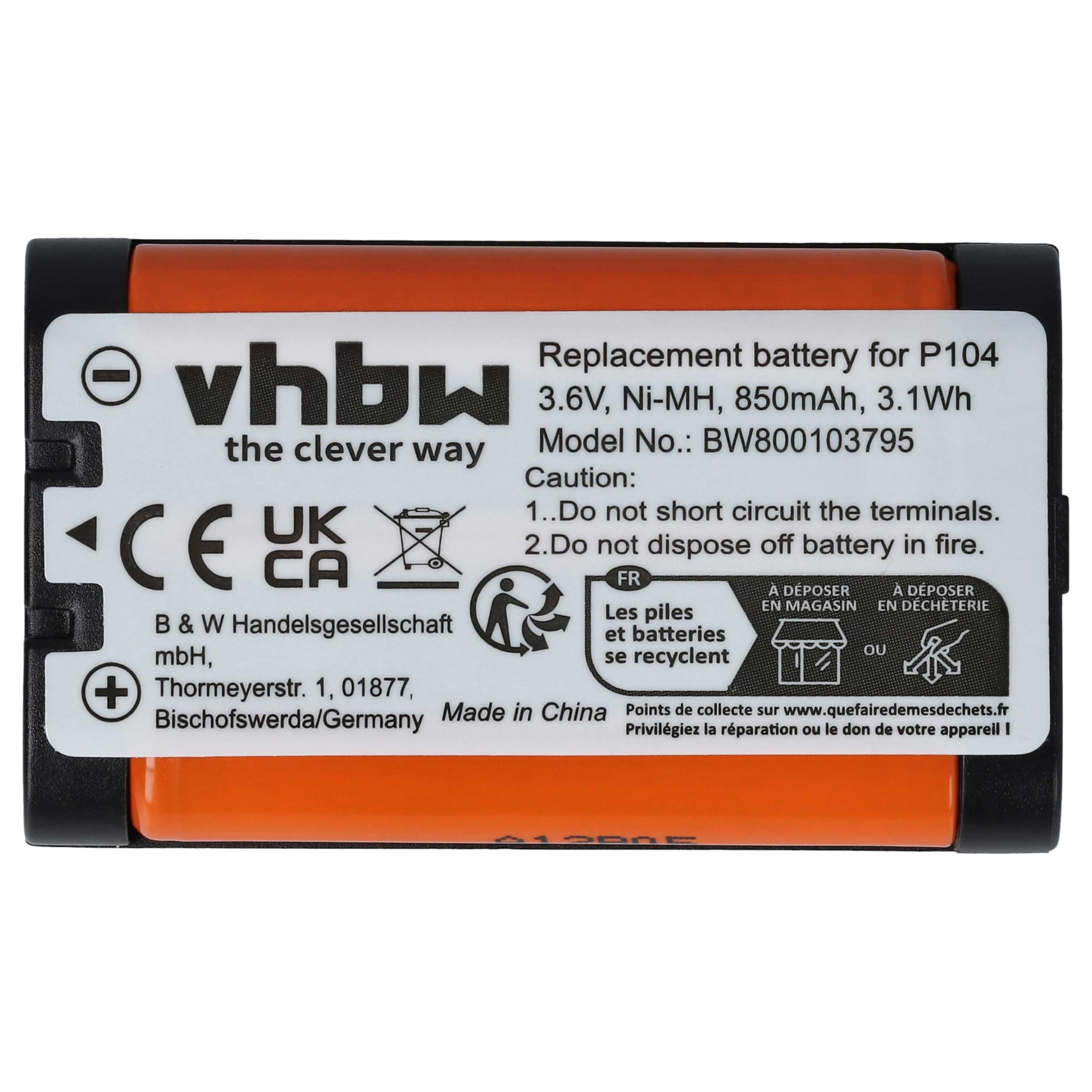 vhbw Batteria Panasonic KX-TW201 Telefono 850mAh NiMH