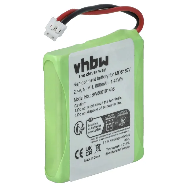 vhbw Batteria cordless 2,4V 600mAh per Sinus A201
