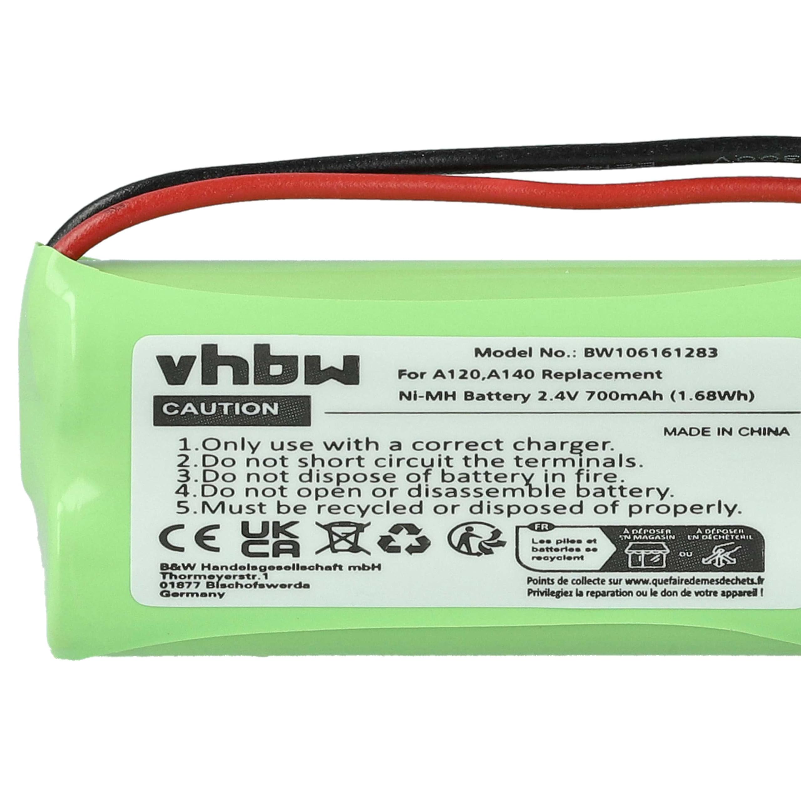 vhbw batteria cordless Gigaset A12 700mAh 2,4V 1 pezzo