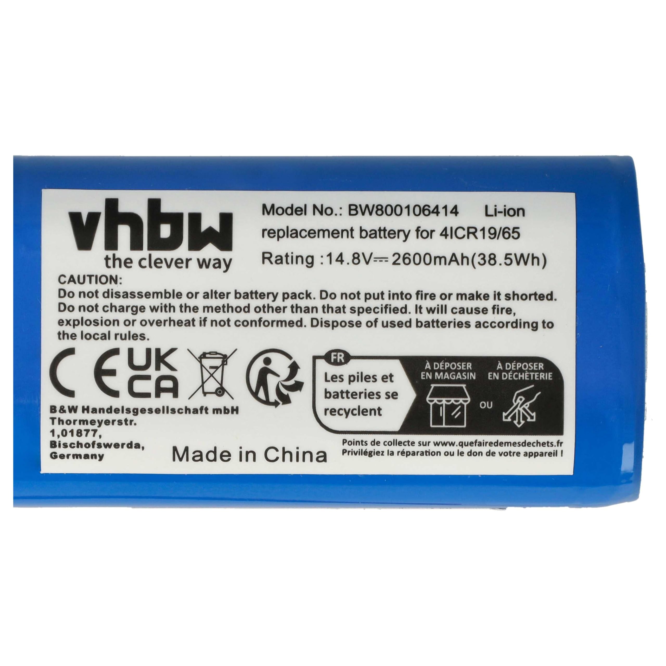 vhbw Batteria per Dibea D960 GT200 2600mAh 14,8V