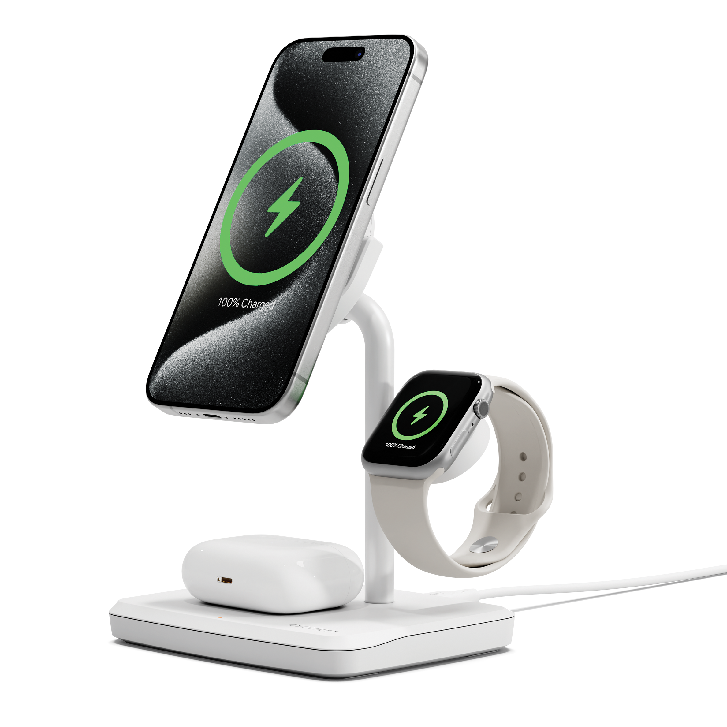 Cygnett ChargeBase Caricabatterie Wireless 3-in-1 15W Bianco