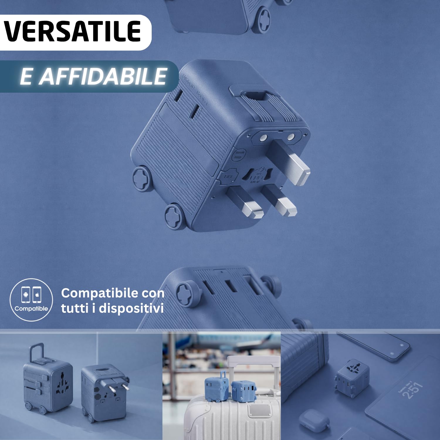 Xoopar Luggie adattatore viaggio universale blu USB-C 150 paesi