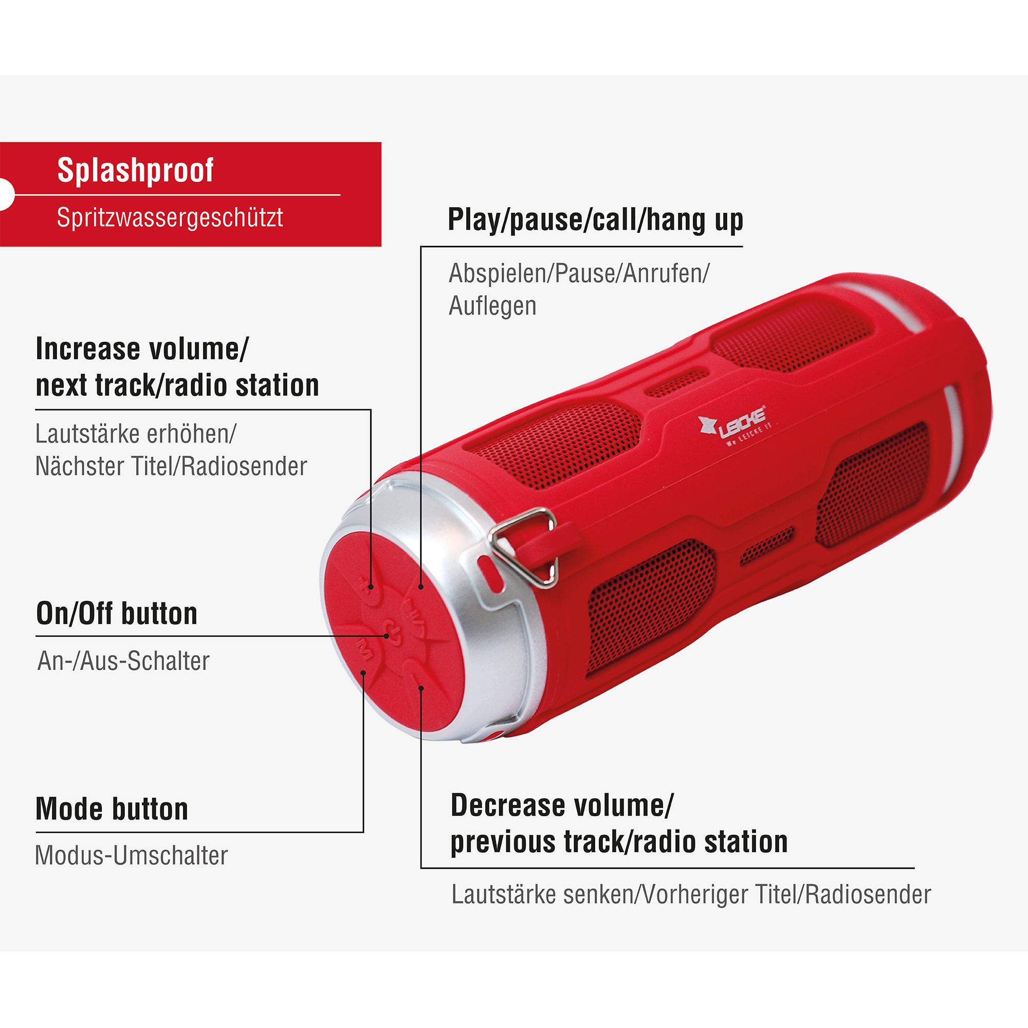 Leicke Sharon DJ Roxxx Cassa Bluetooth Rossa 10W IPX4