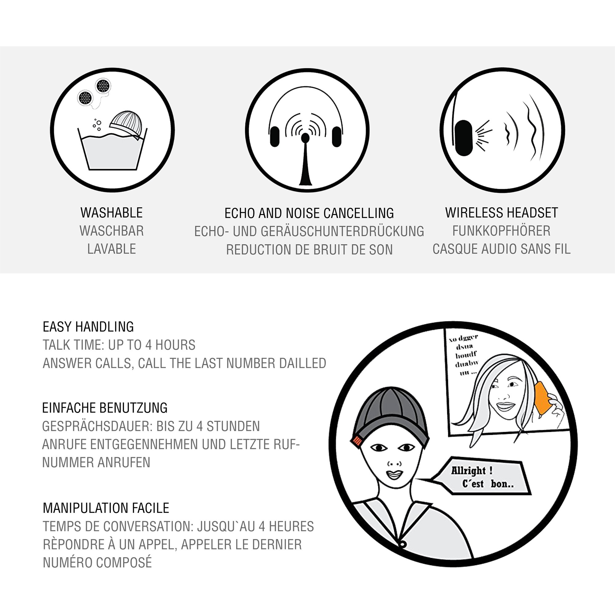 Leicke Beanie berretto cuffie bluetooth nero con microfono