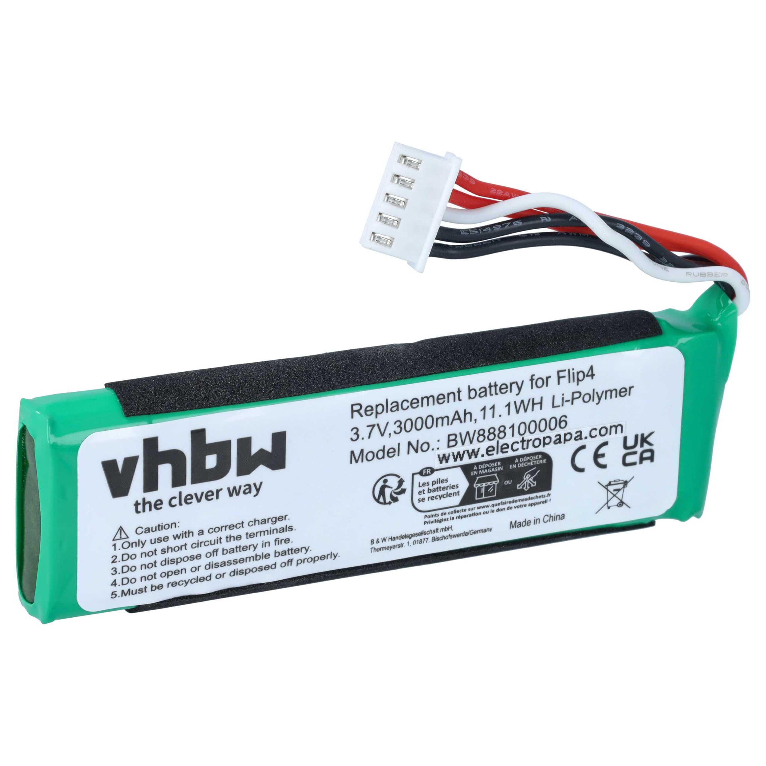 vhbw Batteria 3000mAh per JBL Flip 4 cassa Bluetooth Li-Poly