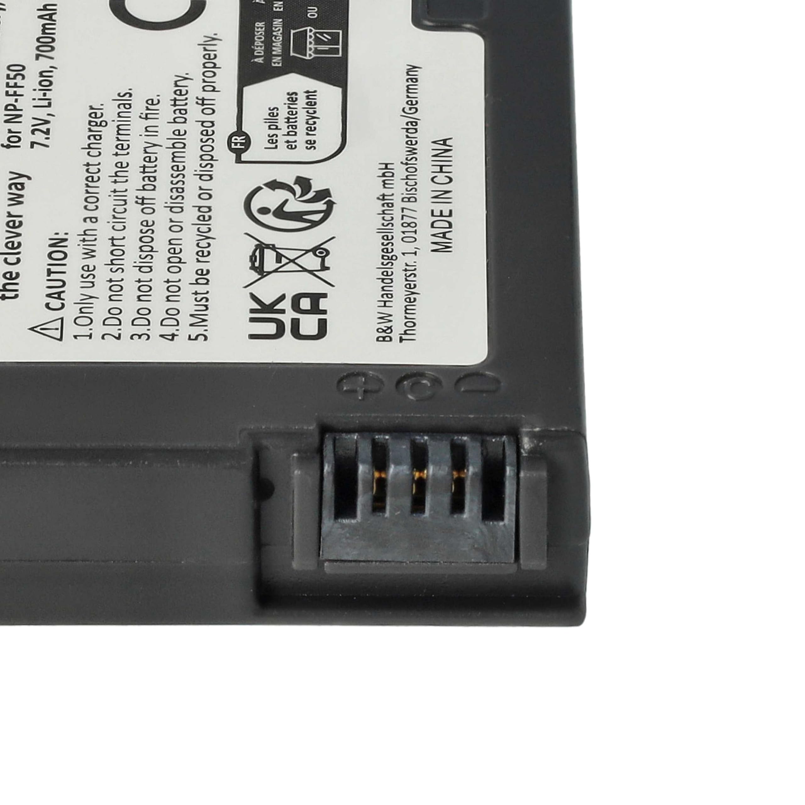 vhbw Batteria NP-FF50 Videocamera Sony 700mAh 7,2V Li-Ion