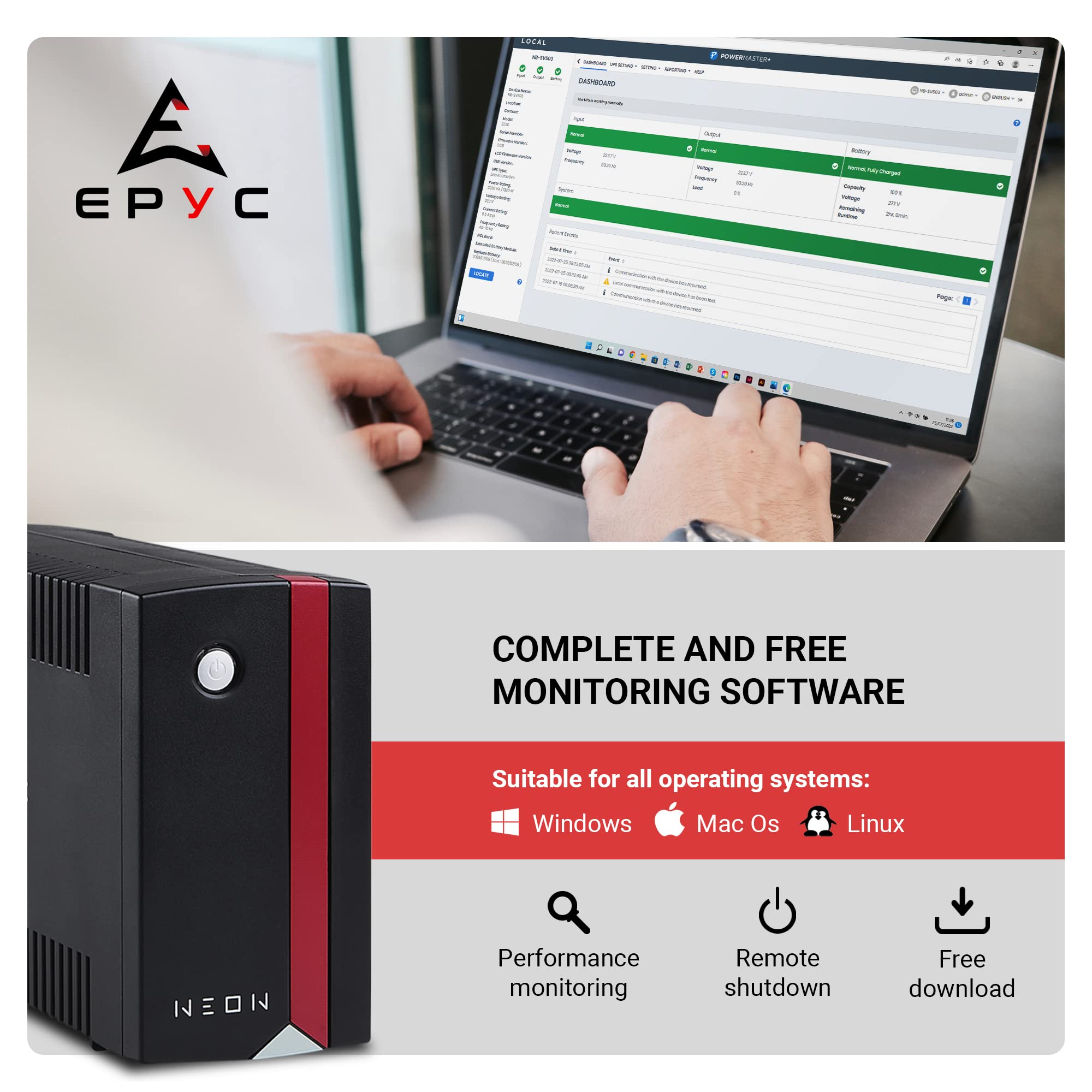 EPYC Neon 650VA ups per PC e modem 360W AVR