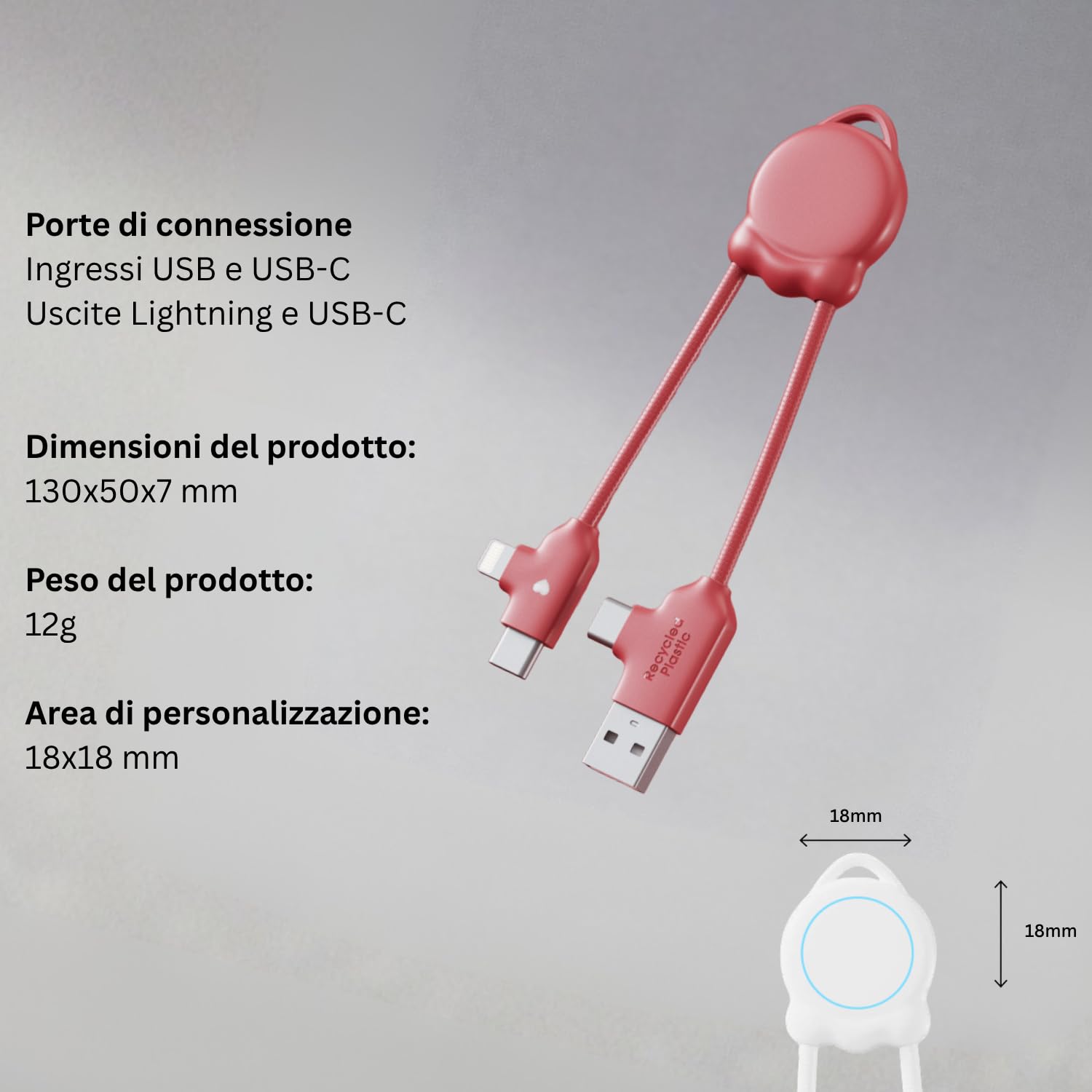 Xoopar OctoMini Cavo Multi USB 4 in 1 Rosso Portachiavi