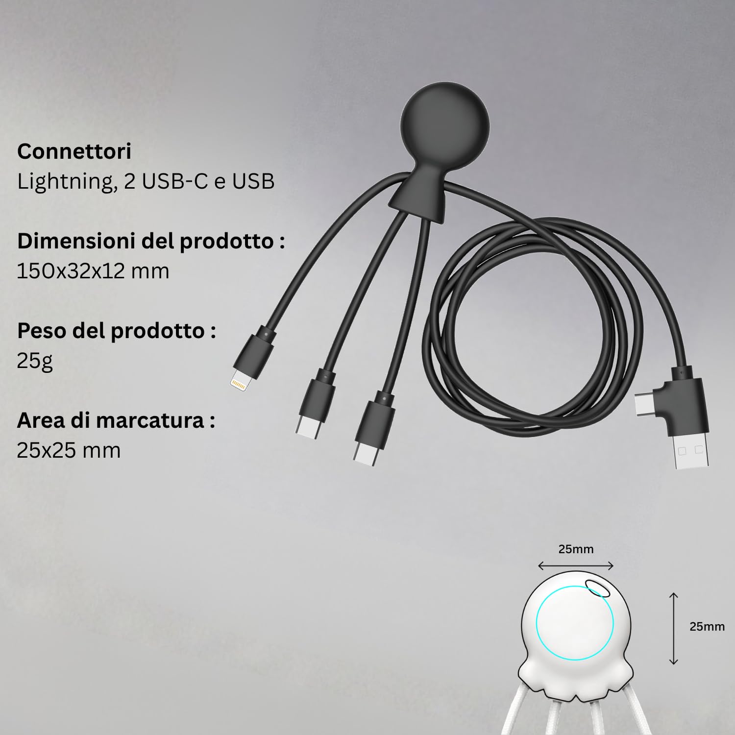 Xoopar Mr Bio Long cavo USB 4 in 1 nero 1m riciclato