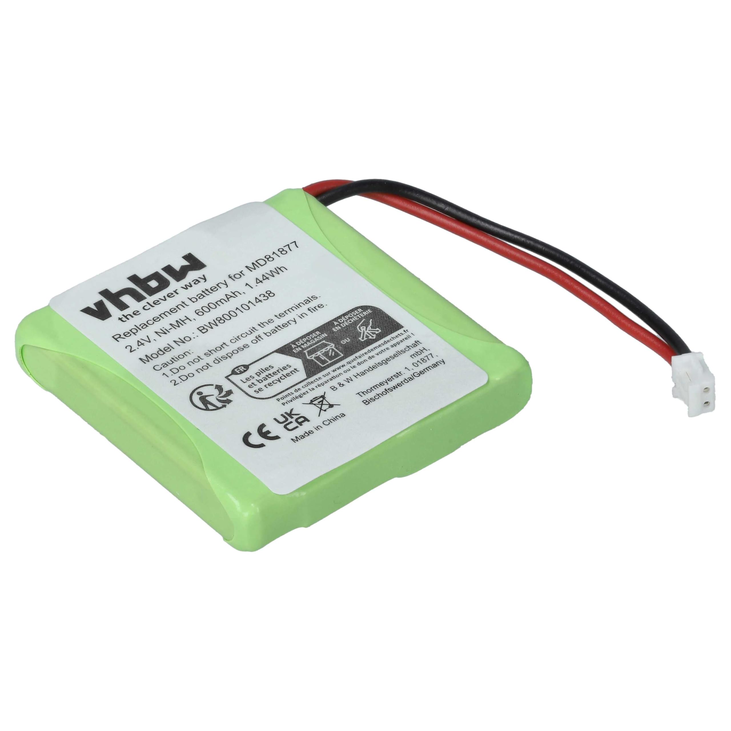 vhbw Batteria cordless 2,4V 600mAh per Sinus A201