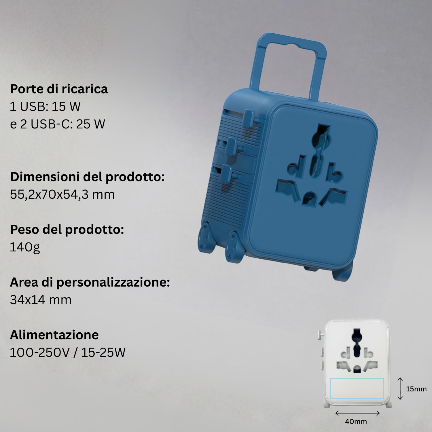 Xoopar Luggie adattatore viaggio universale blu USB-C 150 paesi