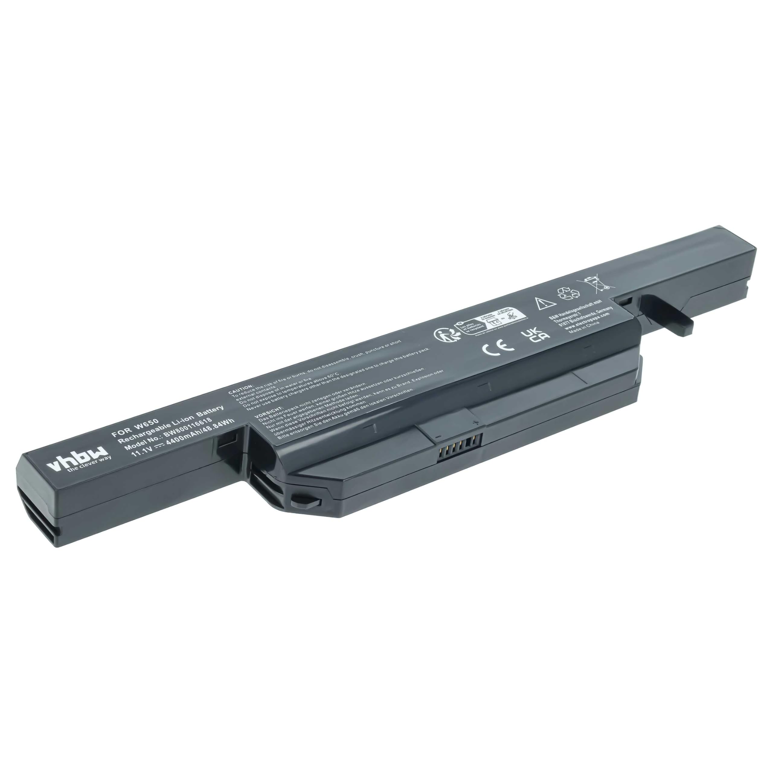 vhbw Batteria Li-Ion 4400mAh 11,1V per Clevo W650 W650BAT-6