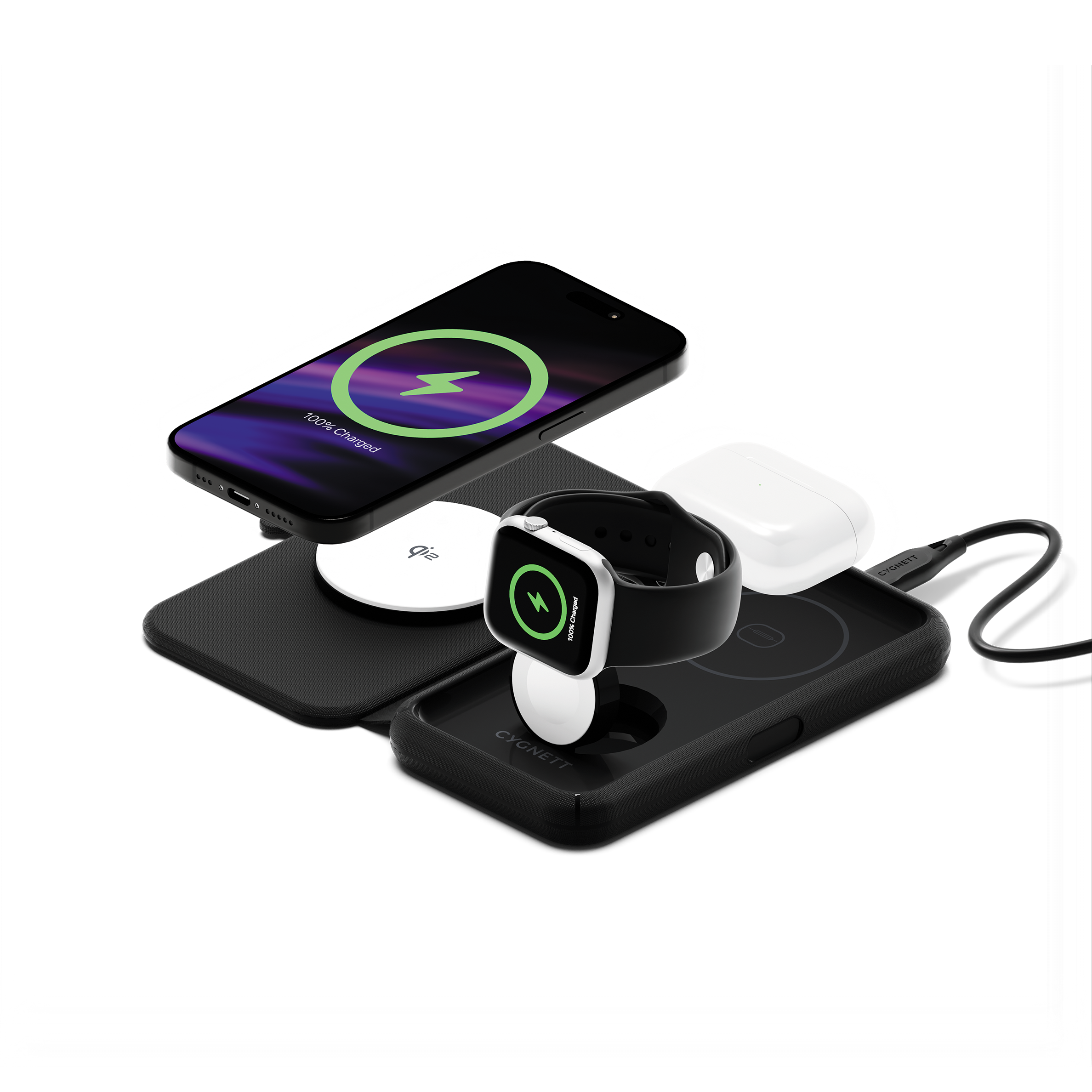 Cygnett MagTravel Caricatore Wireless Qi2.0 3-in-1 25W