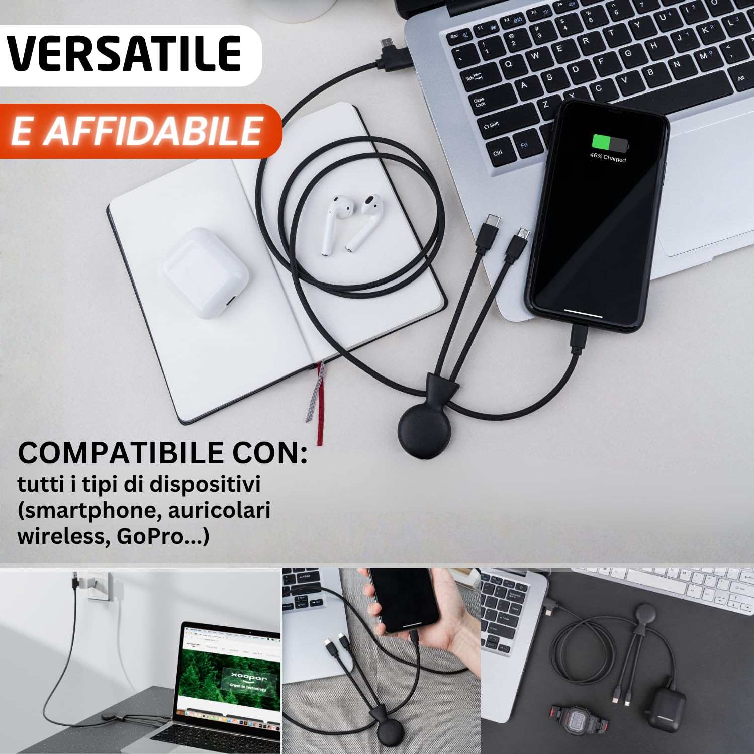 Xoopar Mr Bio Long cavo USB 4 in 1 1m arancione riciclato
