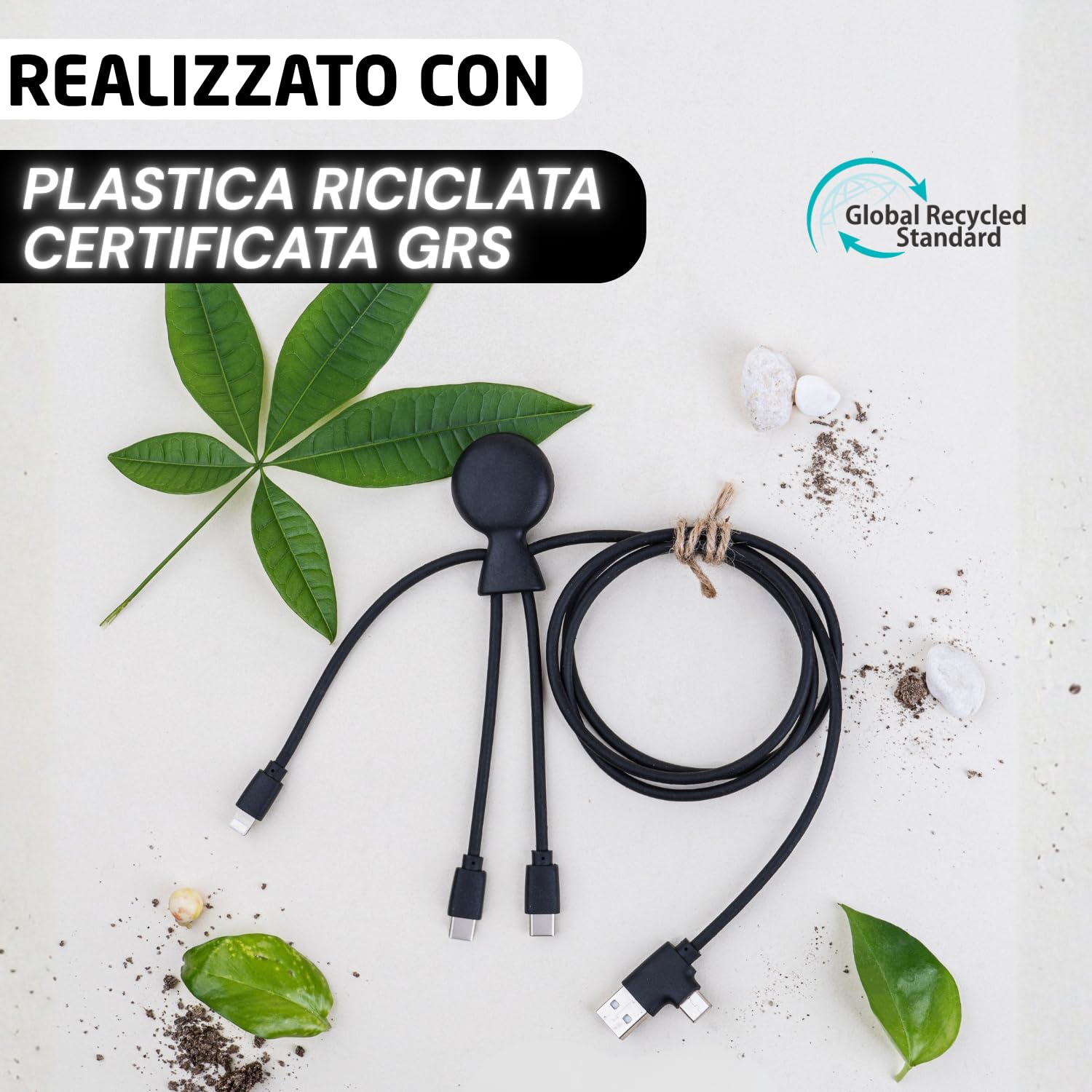 Xoopar Mr Bio Long cavo USB 4 in 1 nero 1m riciclato