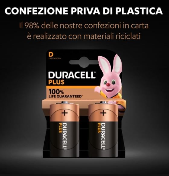 Duracell Plus Batterie Alcaline D LR20 4pz lunga durata