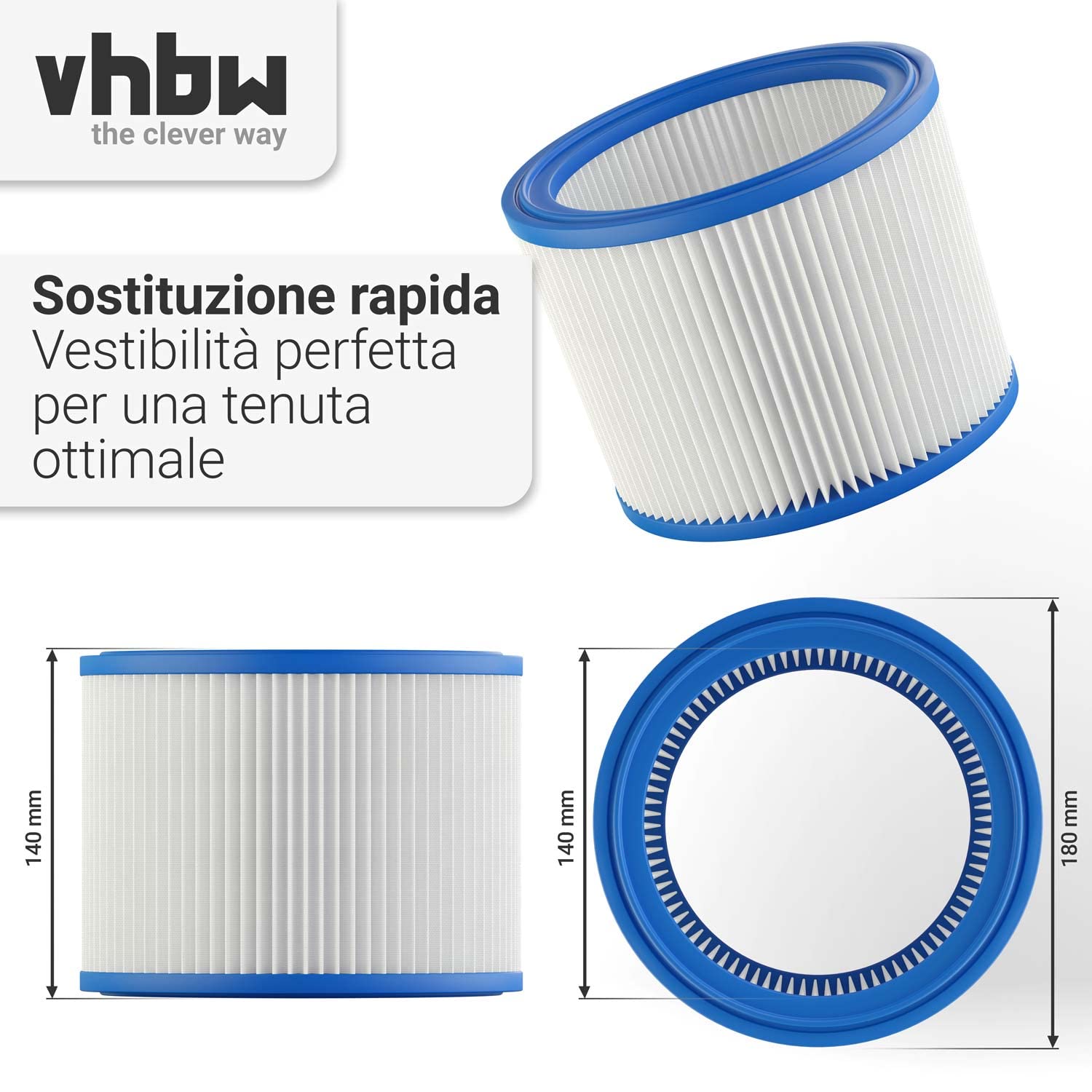 vhbw Filtro Rotondo 107402338 per Nilfisk Aero Blu