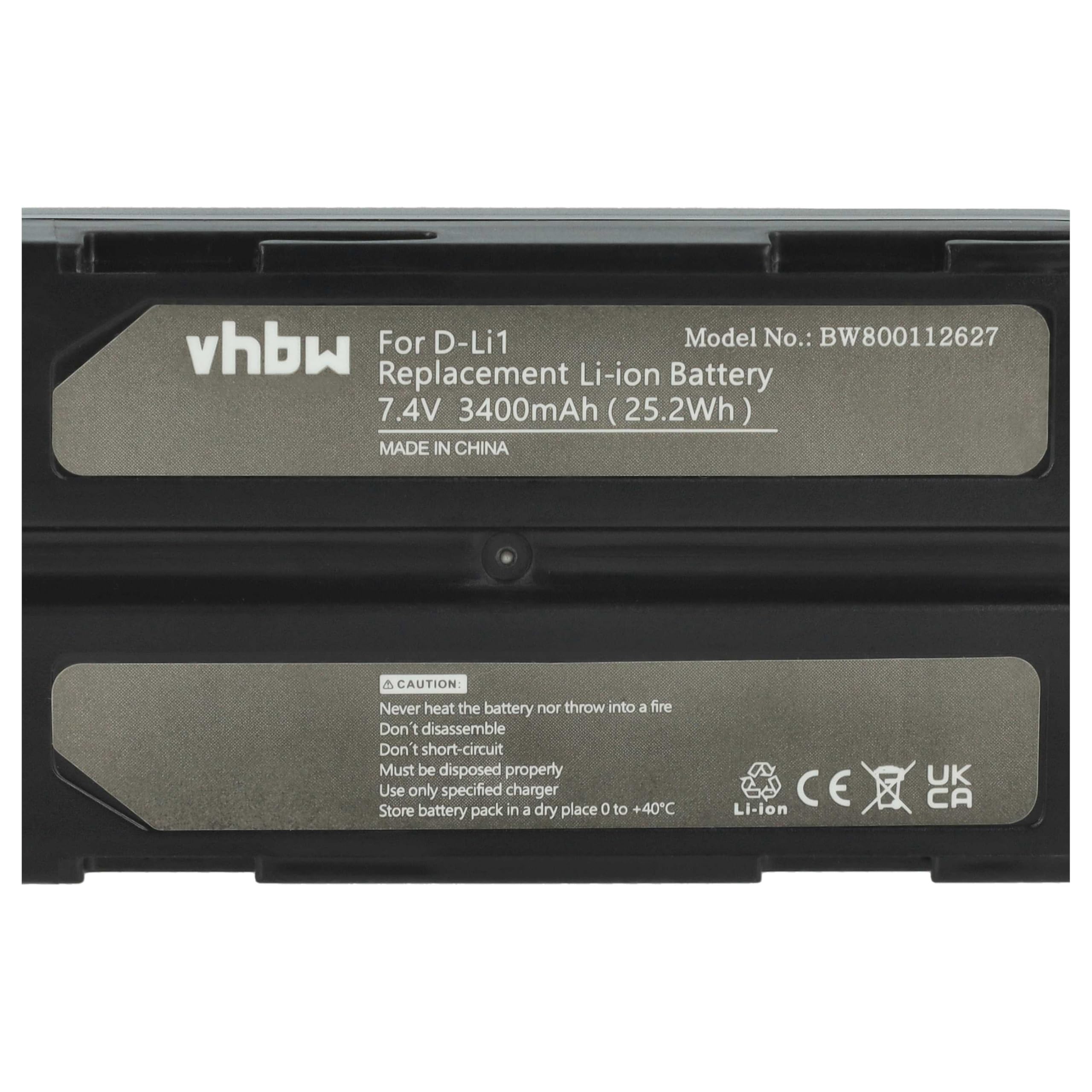 vhbw D-Li1 batteria fotocamera 3400mAh 7,4V