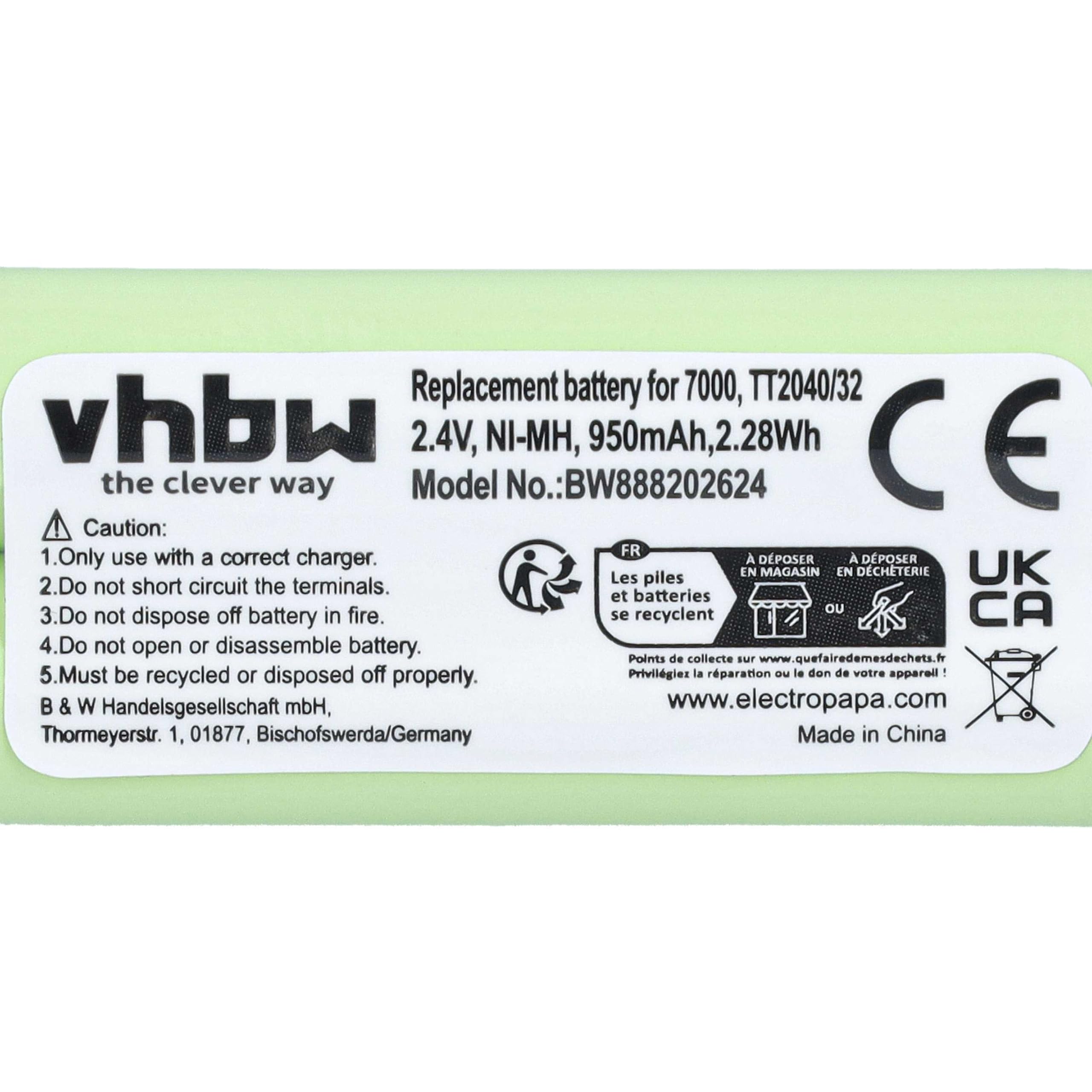 vhbw Batteria per Philips BG2040/34 950mAh NiMH