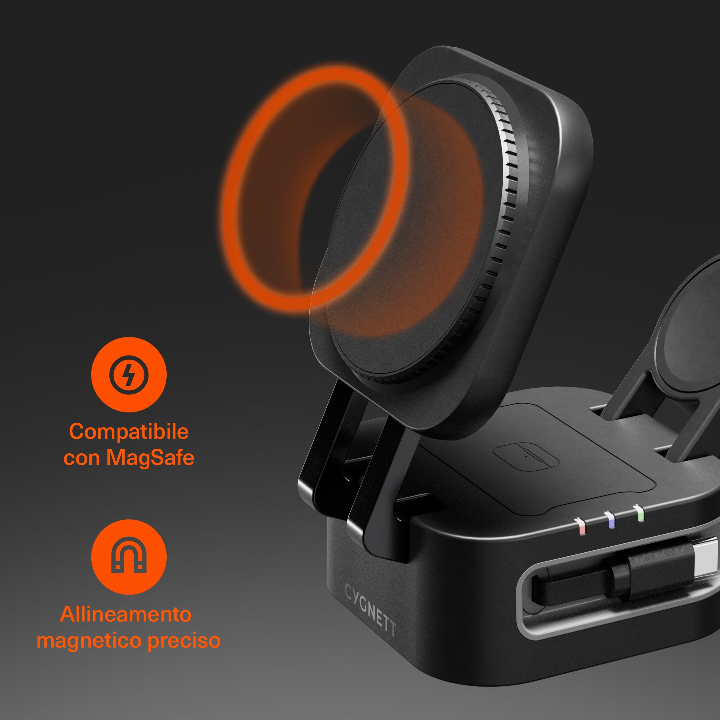 Cygnett MagStand Caricatore Wireless 3-in-1 Nero 15W