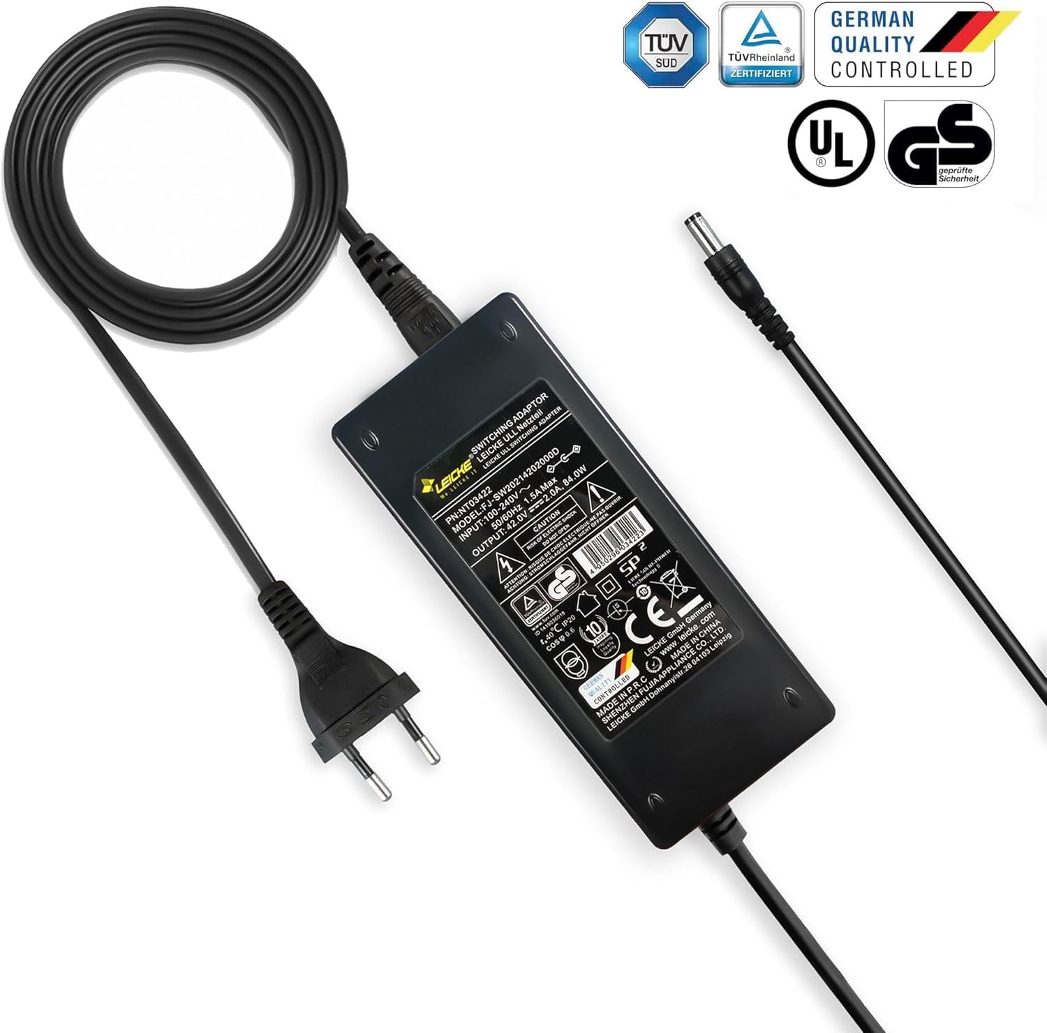 Leicke 42V 2A caricabatterie bici elettrica 84W TÜV